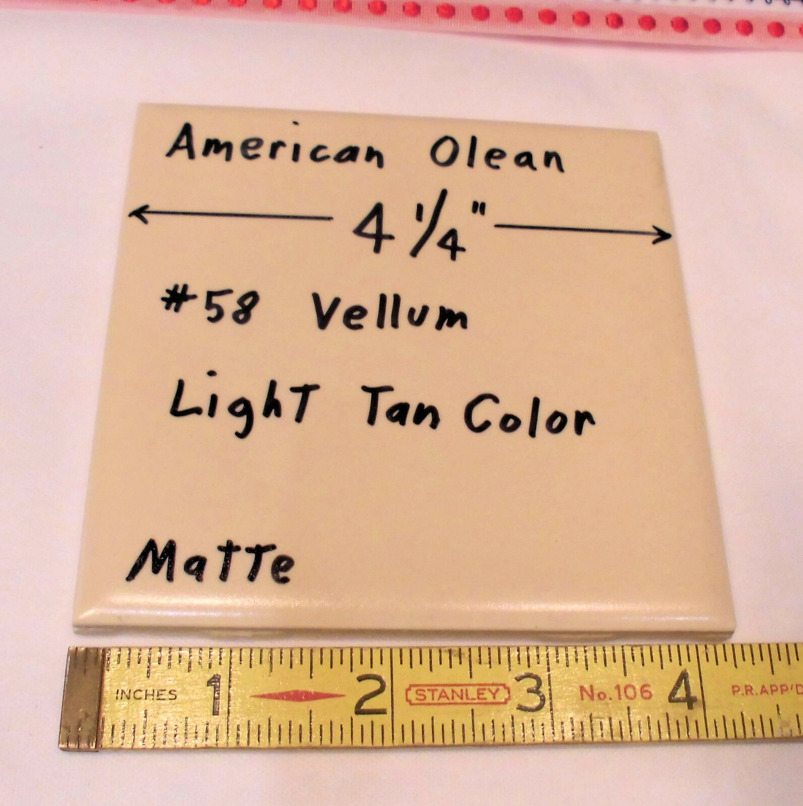 1 pc. Vintage Ceramic Tile *Matte Vellum* by American Olean Co. 4-1/4″ Light Tan