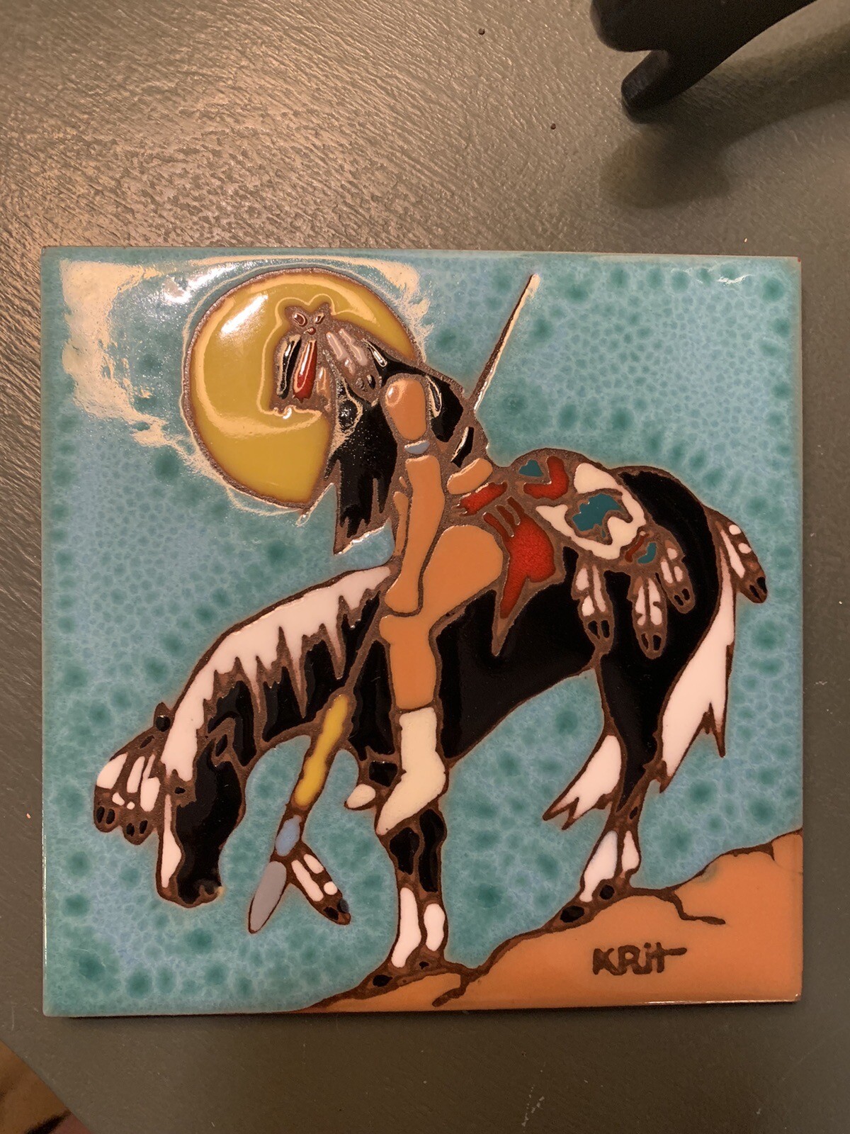 Vintage 1995 Earthtones Clay Art Tile “End Of The Trail” American Indian 6”x6”