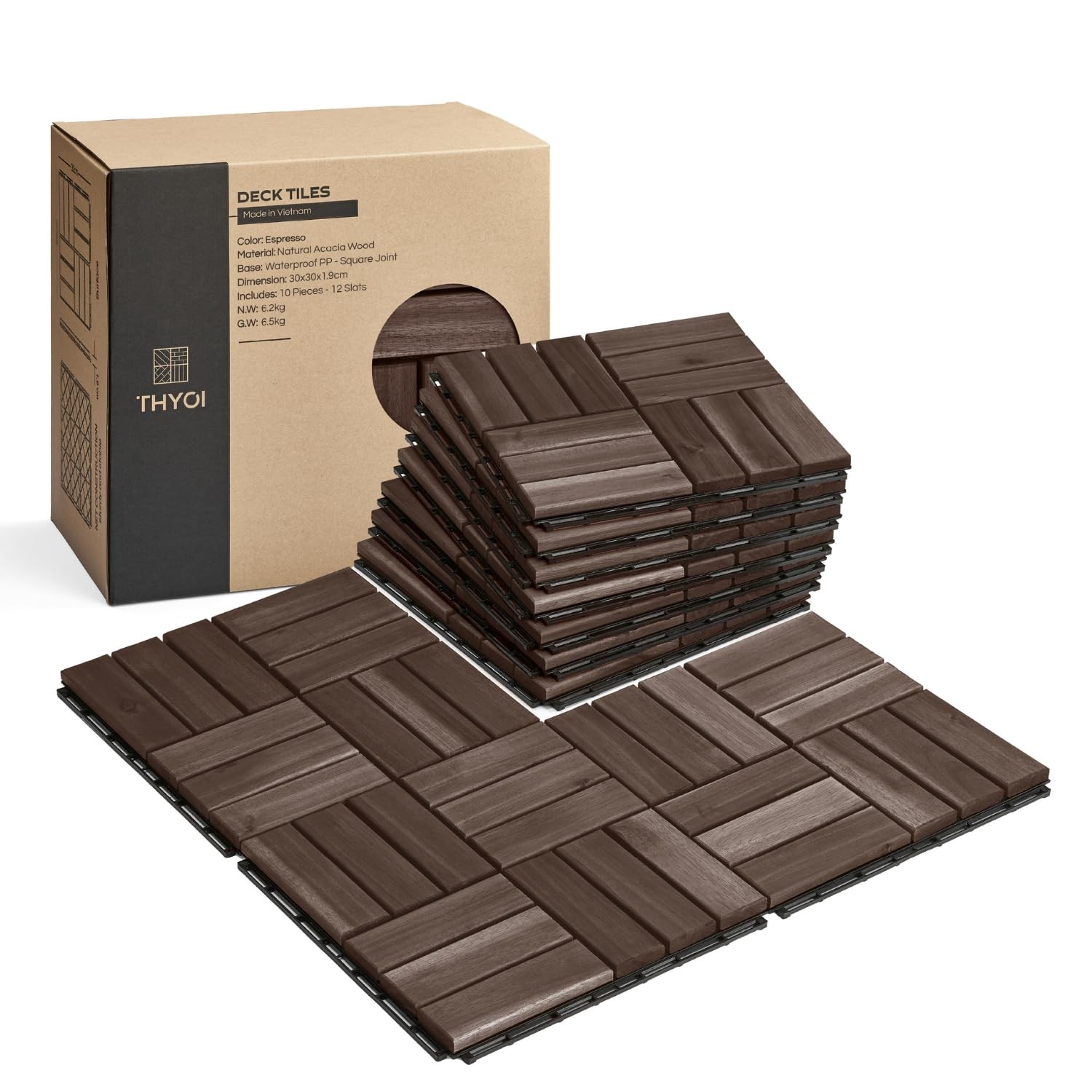 Premium Deck Tiles, Patio Flooring – Outdoor Waterproof Acacia Wood Tiles for…