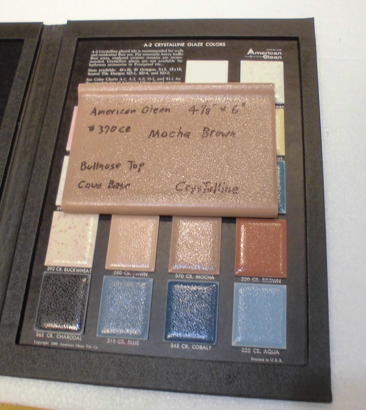 1 pc. Mocha Brown; base/cove Ceramic Tile; 4-1/8″ X 6″ by American Olean, New