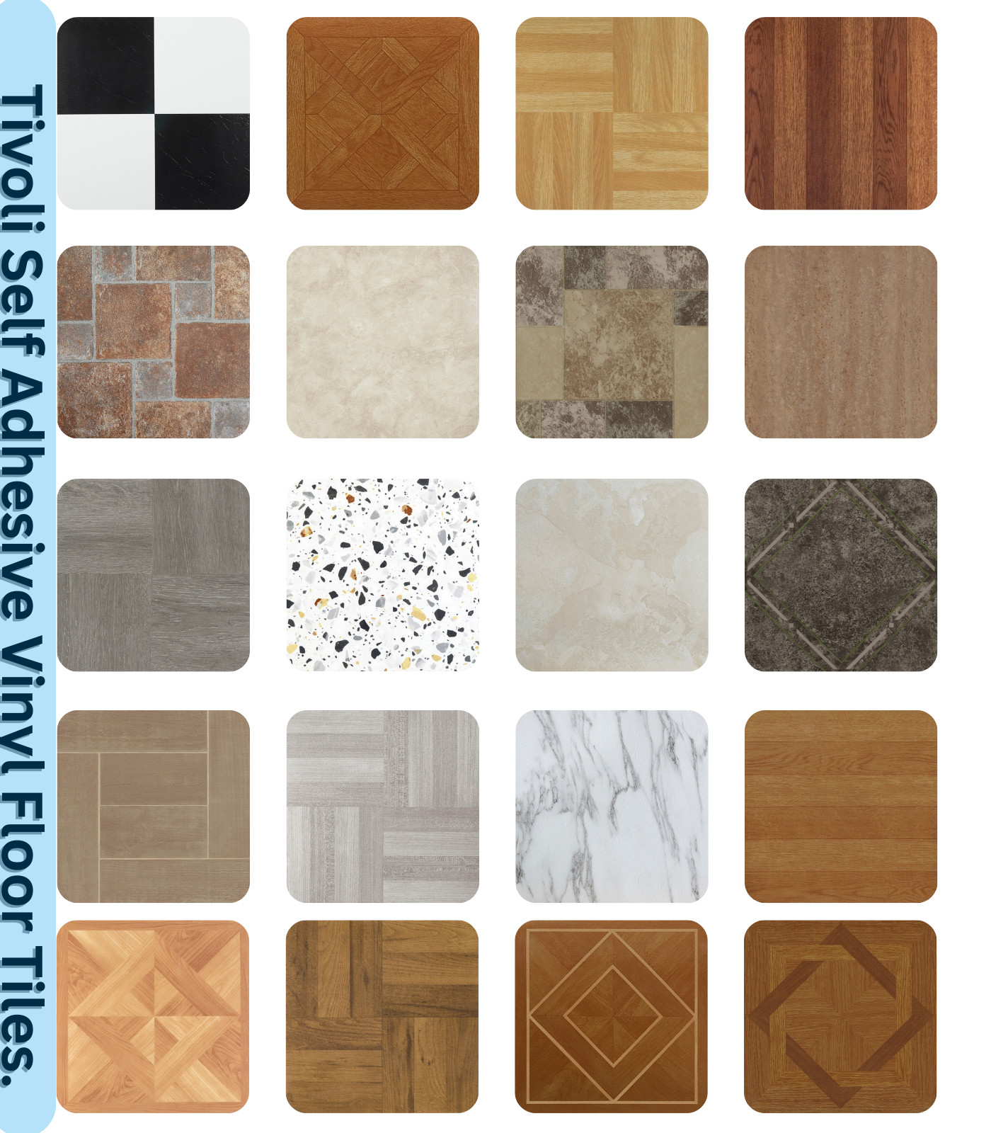 PowerSellerUSA Tivoli Self Adhesive 45 PCS Vinyl Floor Tiles – Bianco Marble