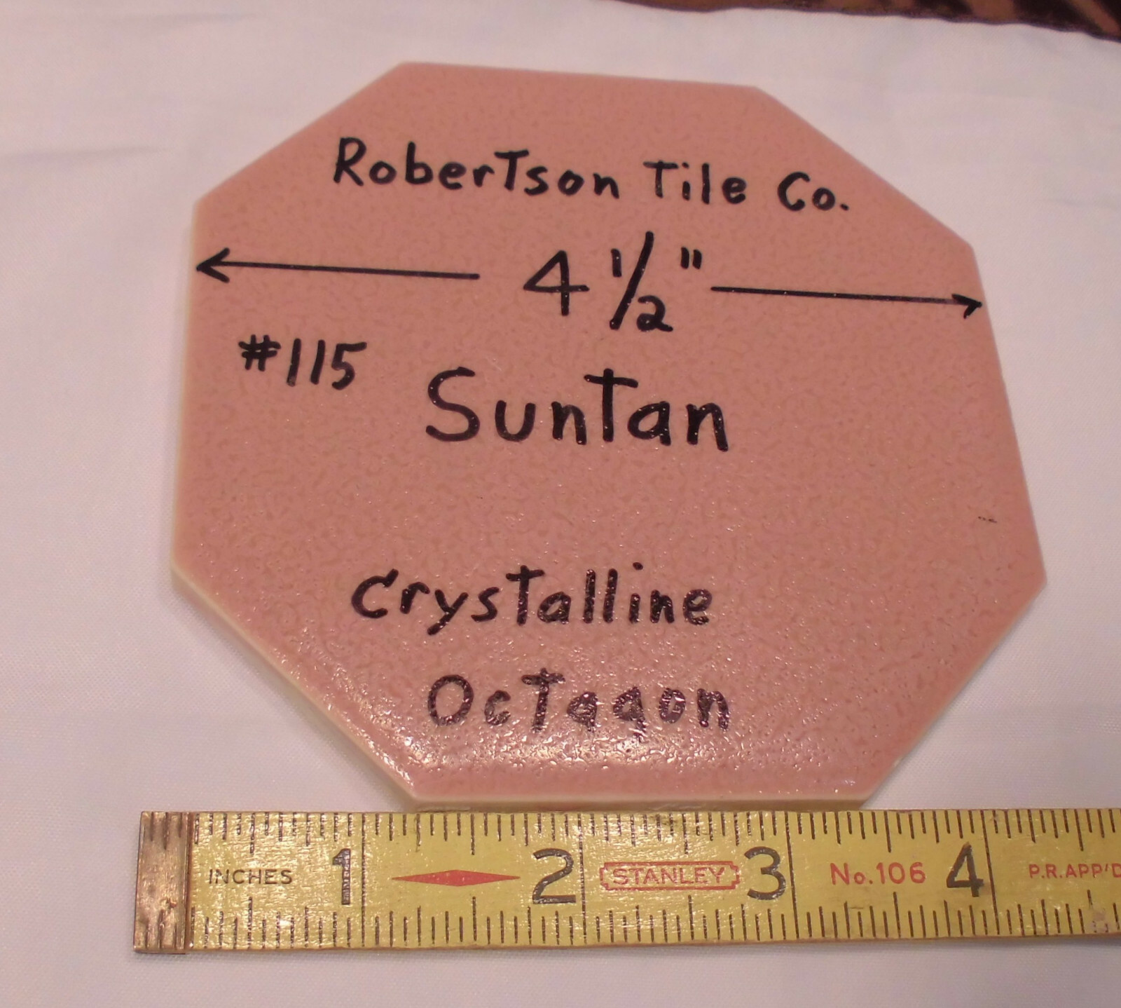 1 pc. Suntan – Pinkest: Octagon Ceramic Tile 4-1/2″ Robertson, Crystalline, Used