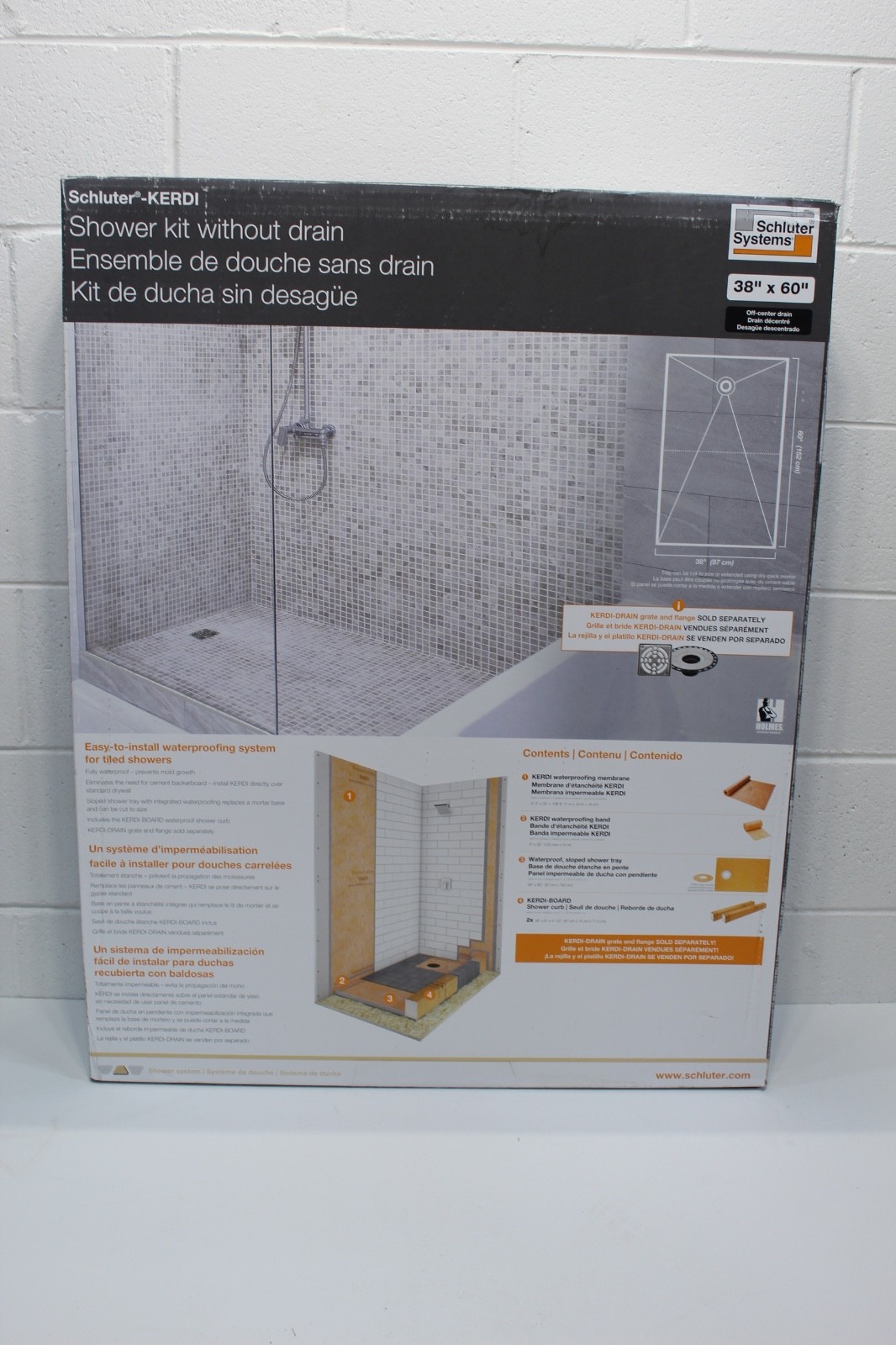 Schluter KERDI-SHOWER-KIT – WITHOUT THE DRAIN OFF CENTER 38″x60″ KSK 965 1525S