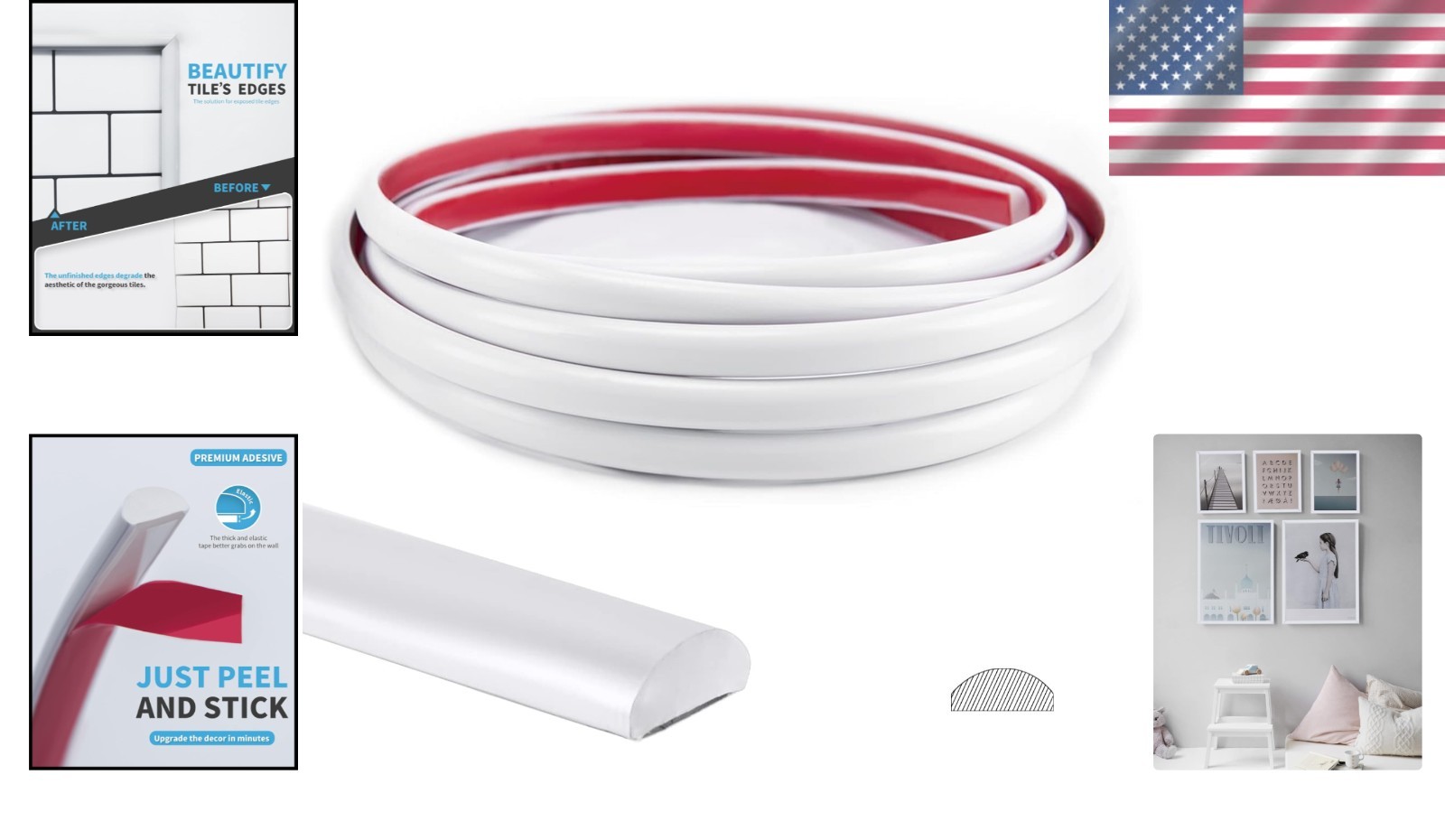 Self Adhesive White Moulding Trim 25 Feet Peel and Stick for Quick Installation