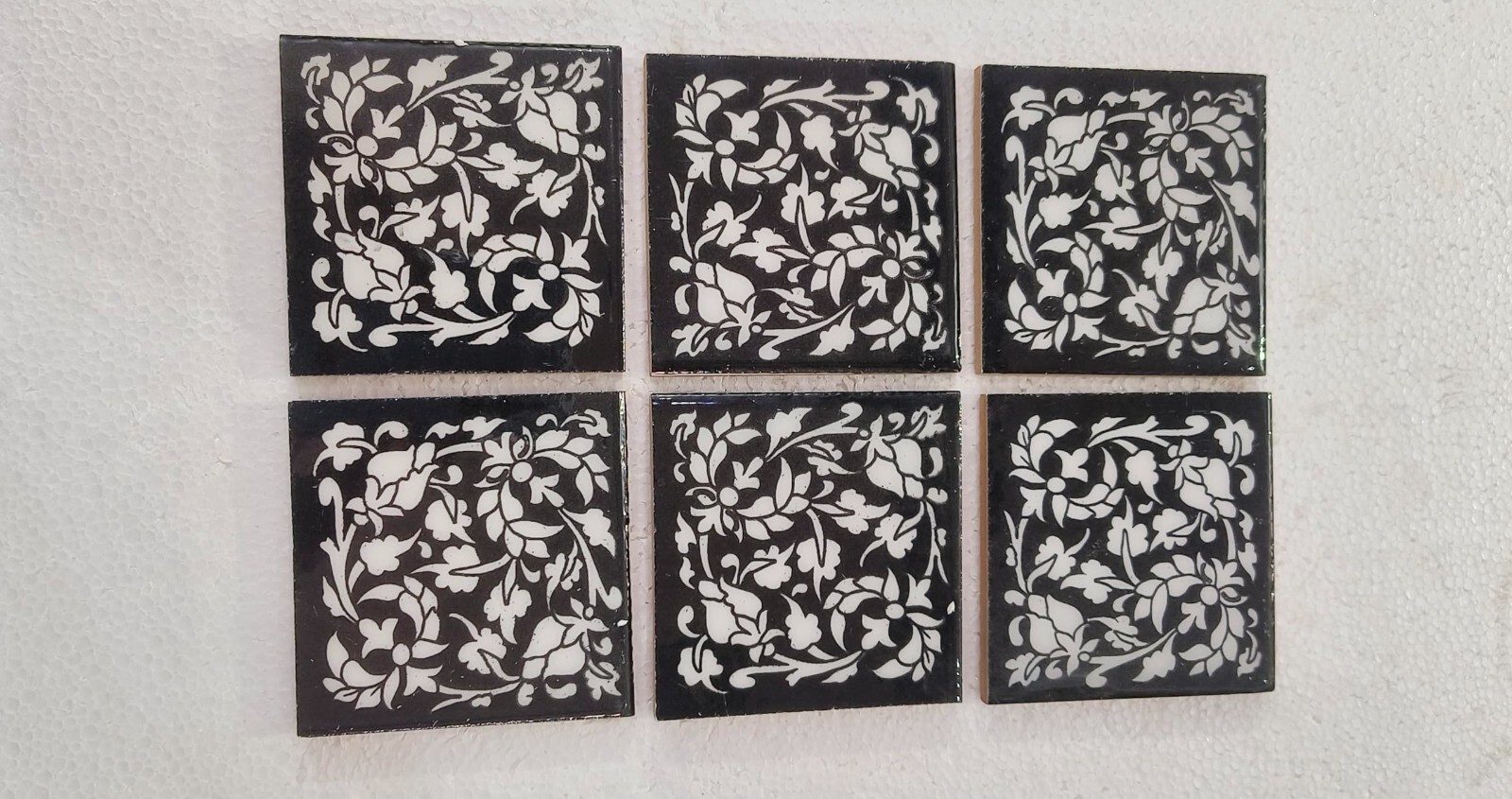 Interior Exterior Flooring Wall Ceramic Tile White & Black 4 x 4 in Set of 6