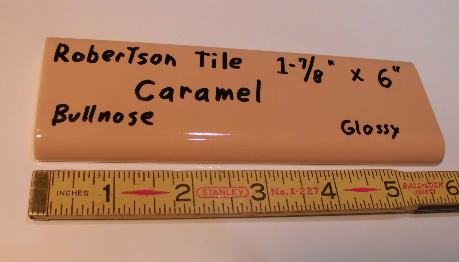 1 pc. Glossy *Caramel – Reddest Brown* 2” X 6” Bullnose Ceramic Tile; Robertson