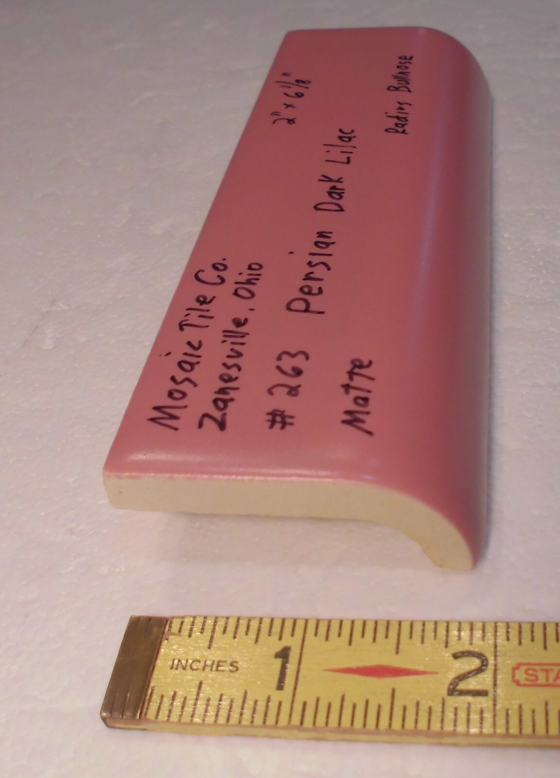 1 pc. *Dark Lilac* Matte Ceramic Radius Bullnose Cap Tile by The Mosaic Co.