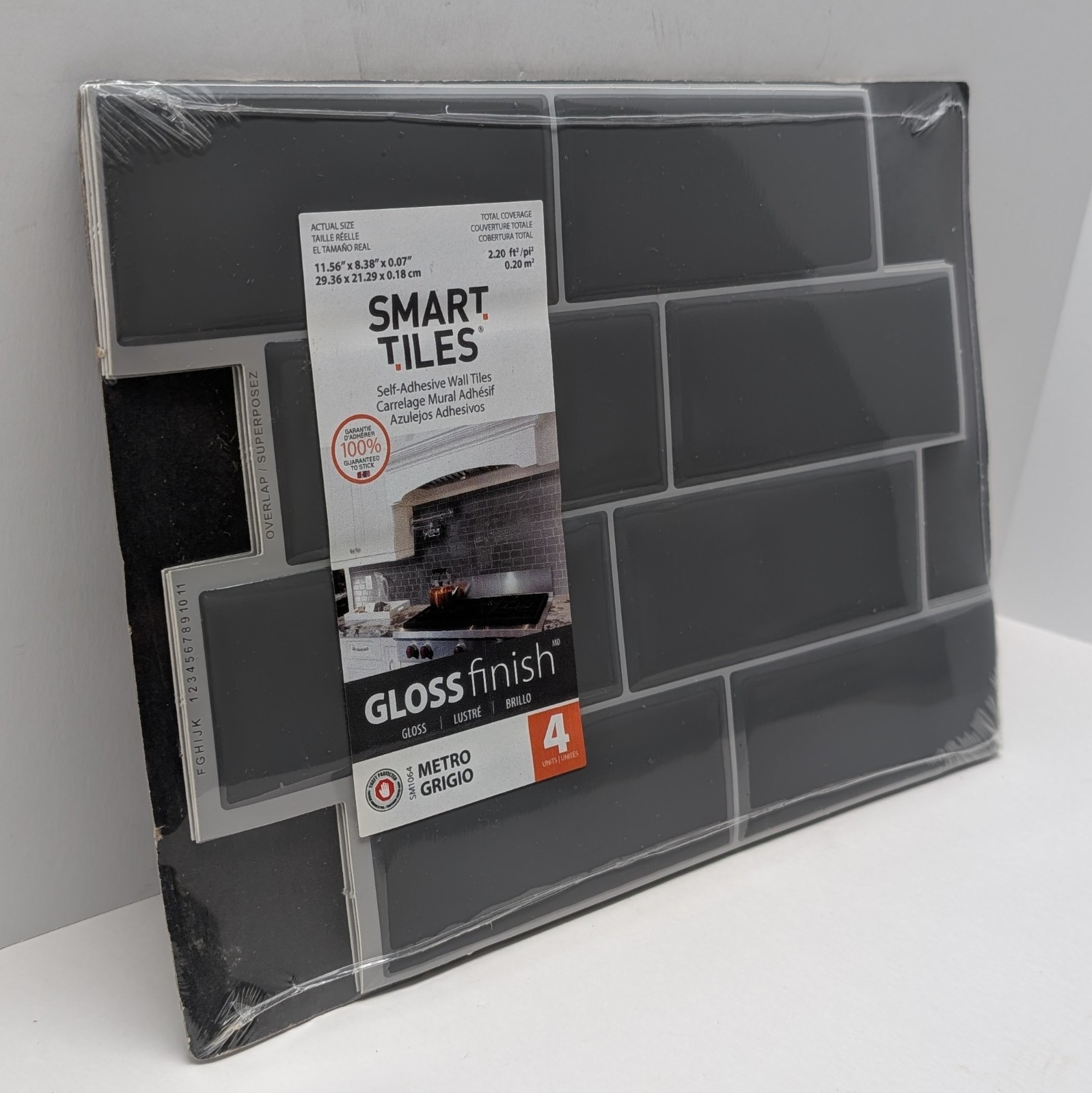 Smart Tiles Vinyl Adhesive Wall Tile 1 Pack of 4 Metro Grigio SM1064-4 (Gray)