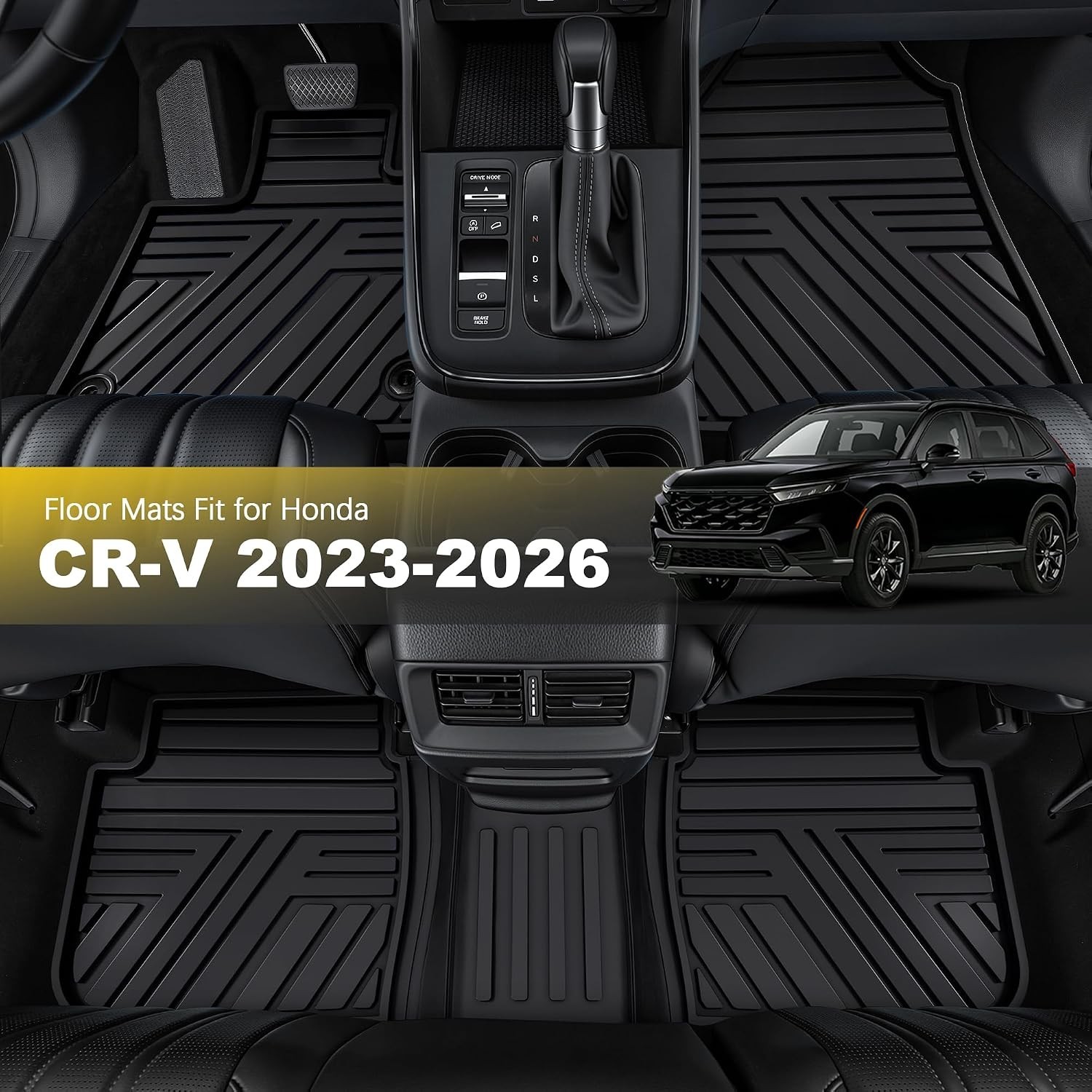 Rubber Floor Mats Honda CR-V 2023-2026 All Weather Custom Fit 1st 2nd Row