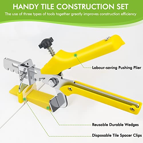 Tile Leveling System 1/16”Kit, 600pcs Tile Leveler Spacers Clips+200pcs 1/16″