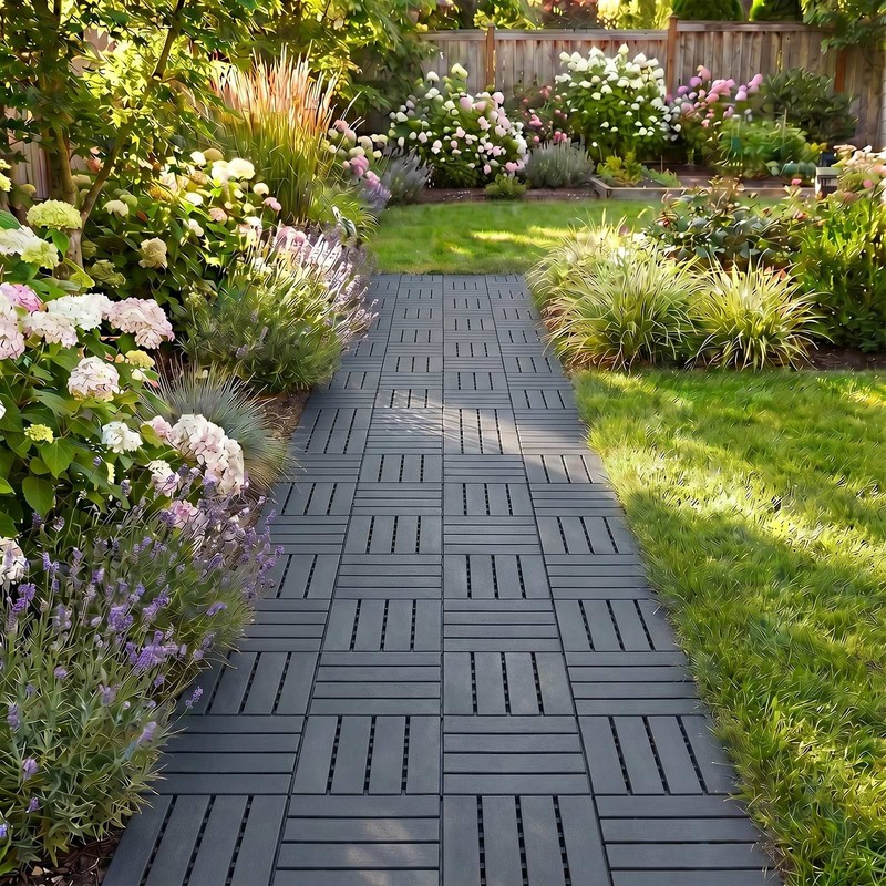 25/50/75PCS Deck Tiles Wood Flooring Interlock For Balcony Patio Outdoor 12″X12″