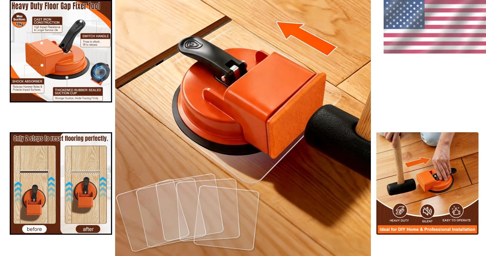 Versatile Floor Suction Tool with 5 Non-Slip Pads – Strong Carbon Steel Design