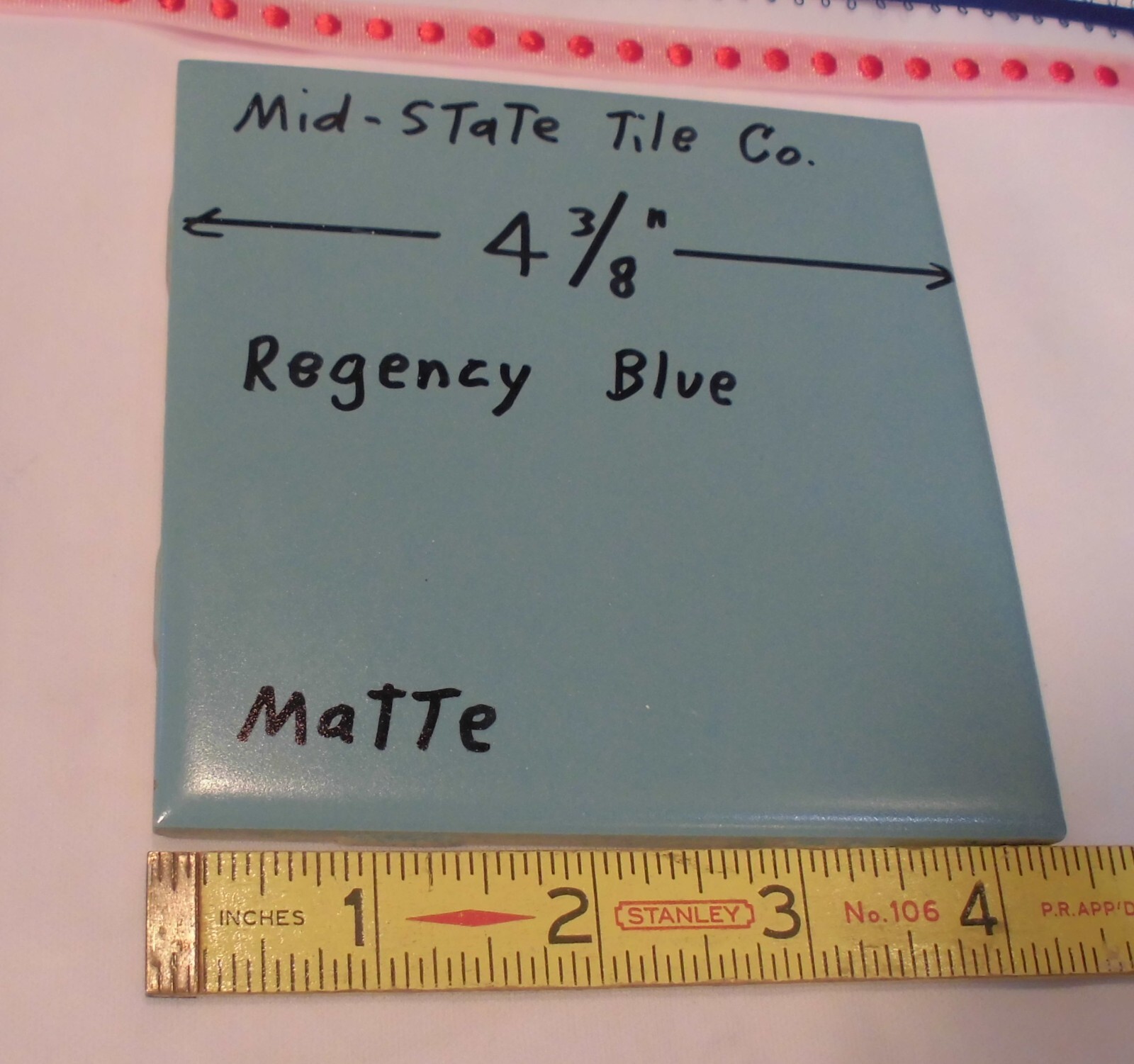 1 pc. Regency Blue: Matte Ceramic Tile 4-3/8″ by Mid-State Tile Co. NOS