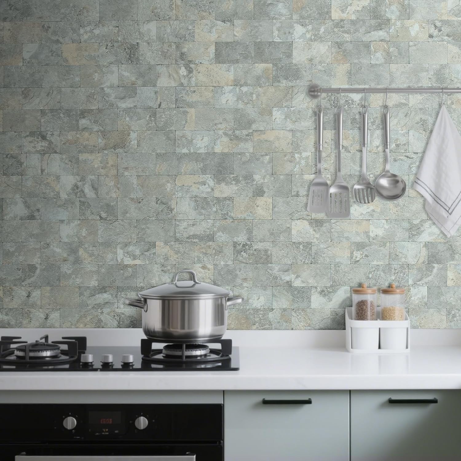 1 Sheet Grey Brown Slate Thick PVC Peel and Stick Backsplash Wall Tiles, 12″x…