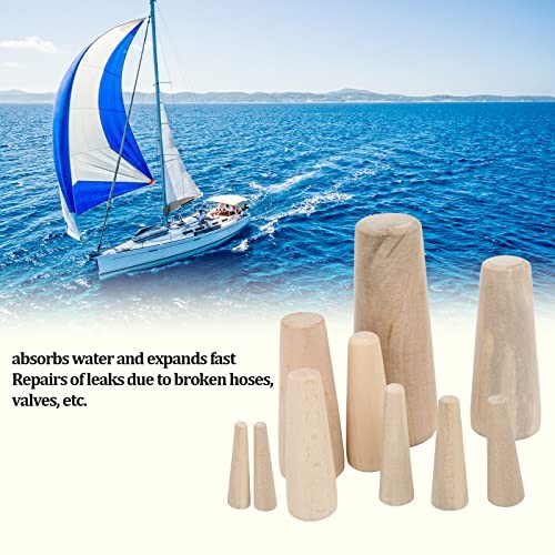 Marine Boat Wooden Conical Bungs Plugs Set, 10pcs Marine Tapered Thru Hull