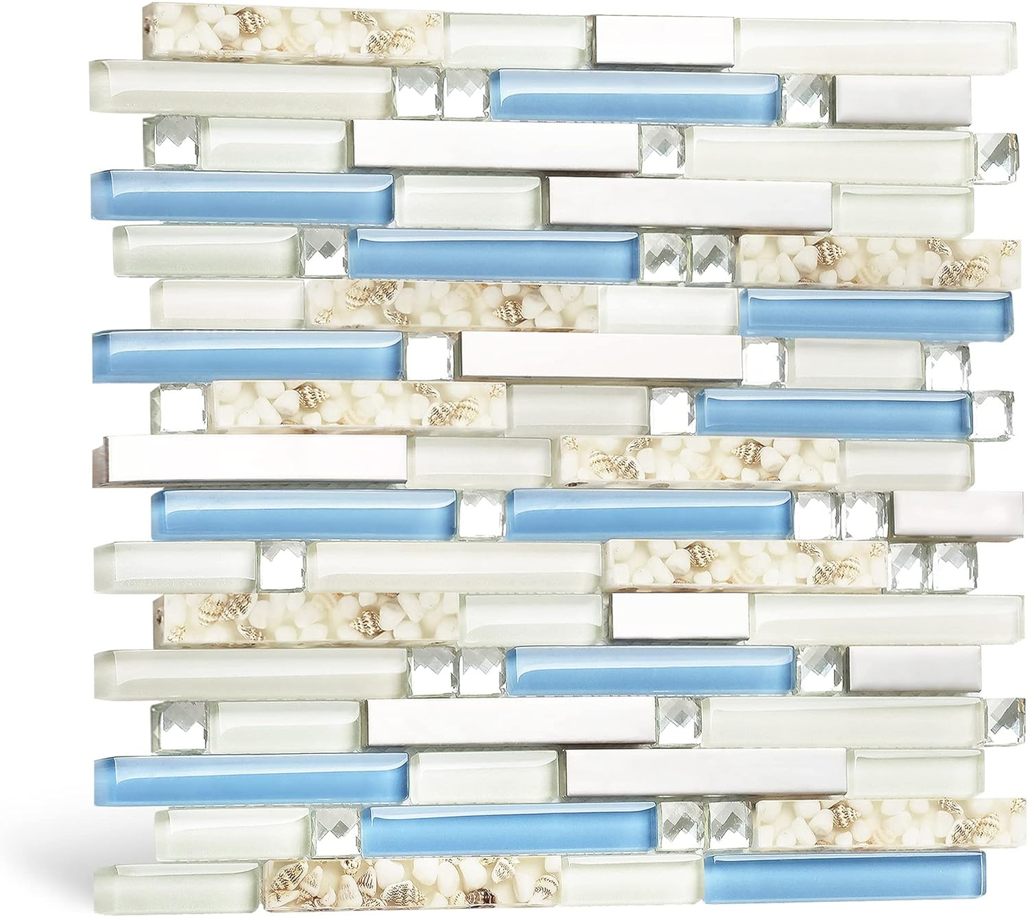 Beach Style Seashell Mosaic Tile Blue Cream White Backsplash 5 Sheets