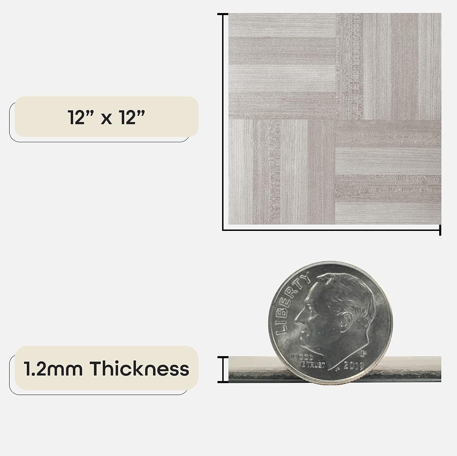 Nexus Self Adhesive 12-Inch Vinyl Floor Tiles, 20 Tiles – 12″ X 12″, Ash Grey Wo