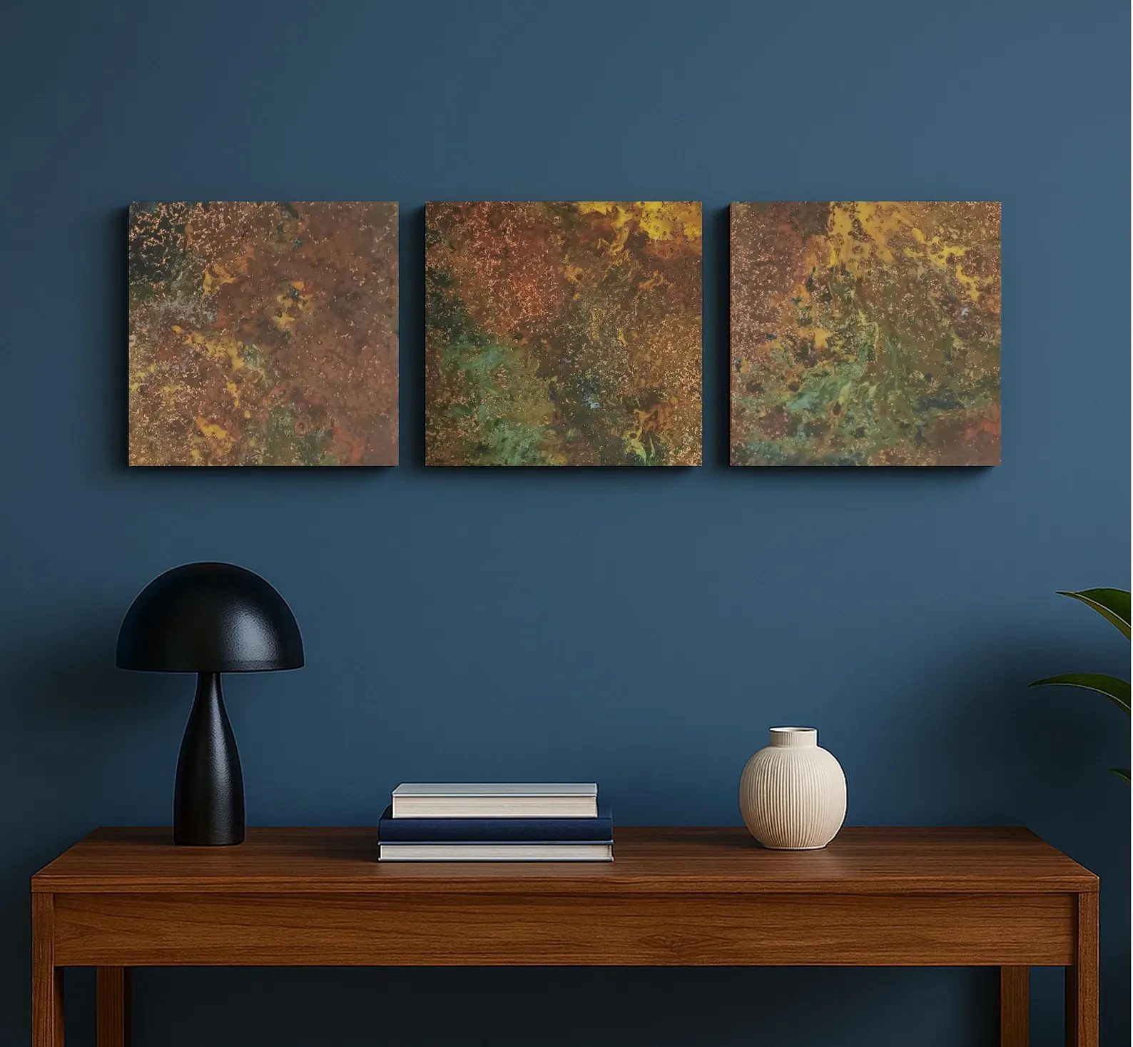 Real Copper Wall Art – 3 Panel Metal Artwork – Handcrafted Patina Decor