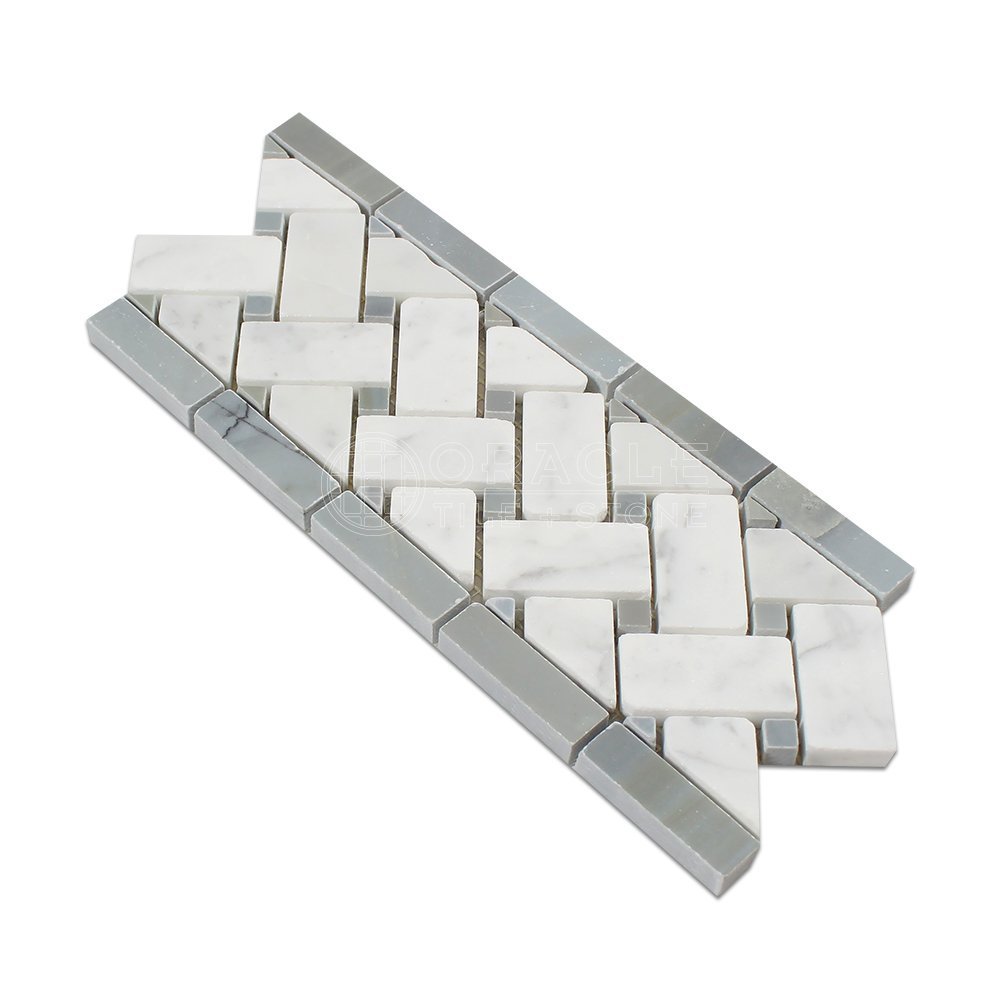 Carrara White Italian (Bianco Carrara) Marble Basketweave Border Mosaic Tile