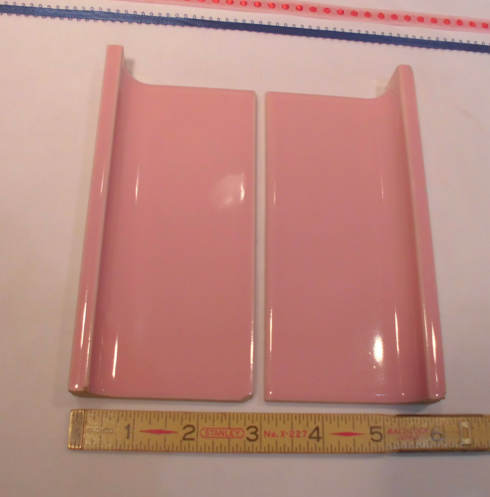 2 pcs. *Pink Coral* Finish Corner Flat Top cove/base Ceramic Tile 3″ X 6″ A.O.