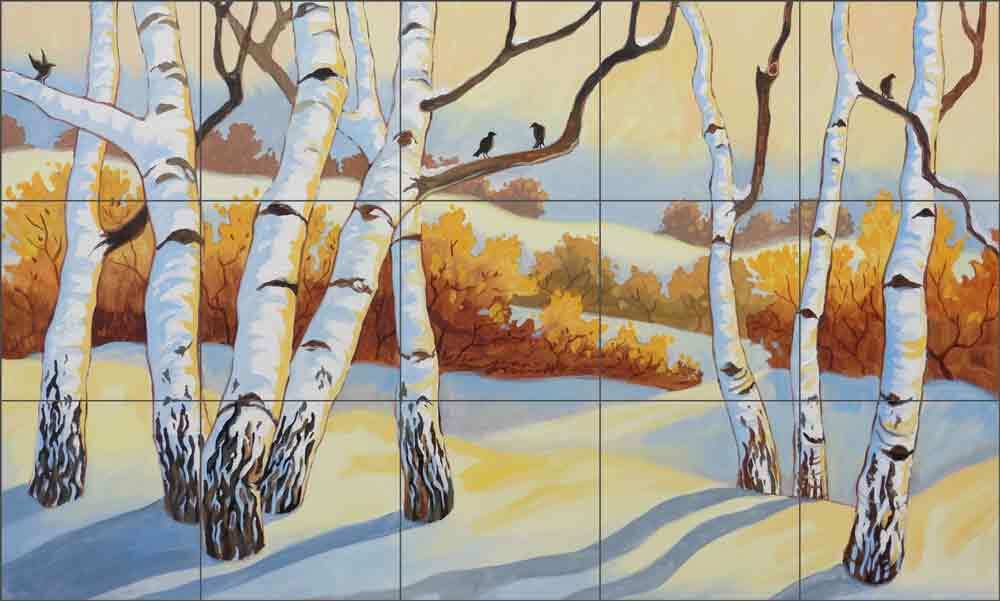 Birch Tree Tile Mural Backsplash Robin Wethe Altman Art Ceramic RWA034