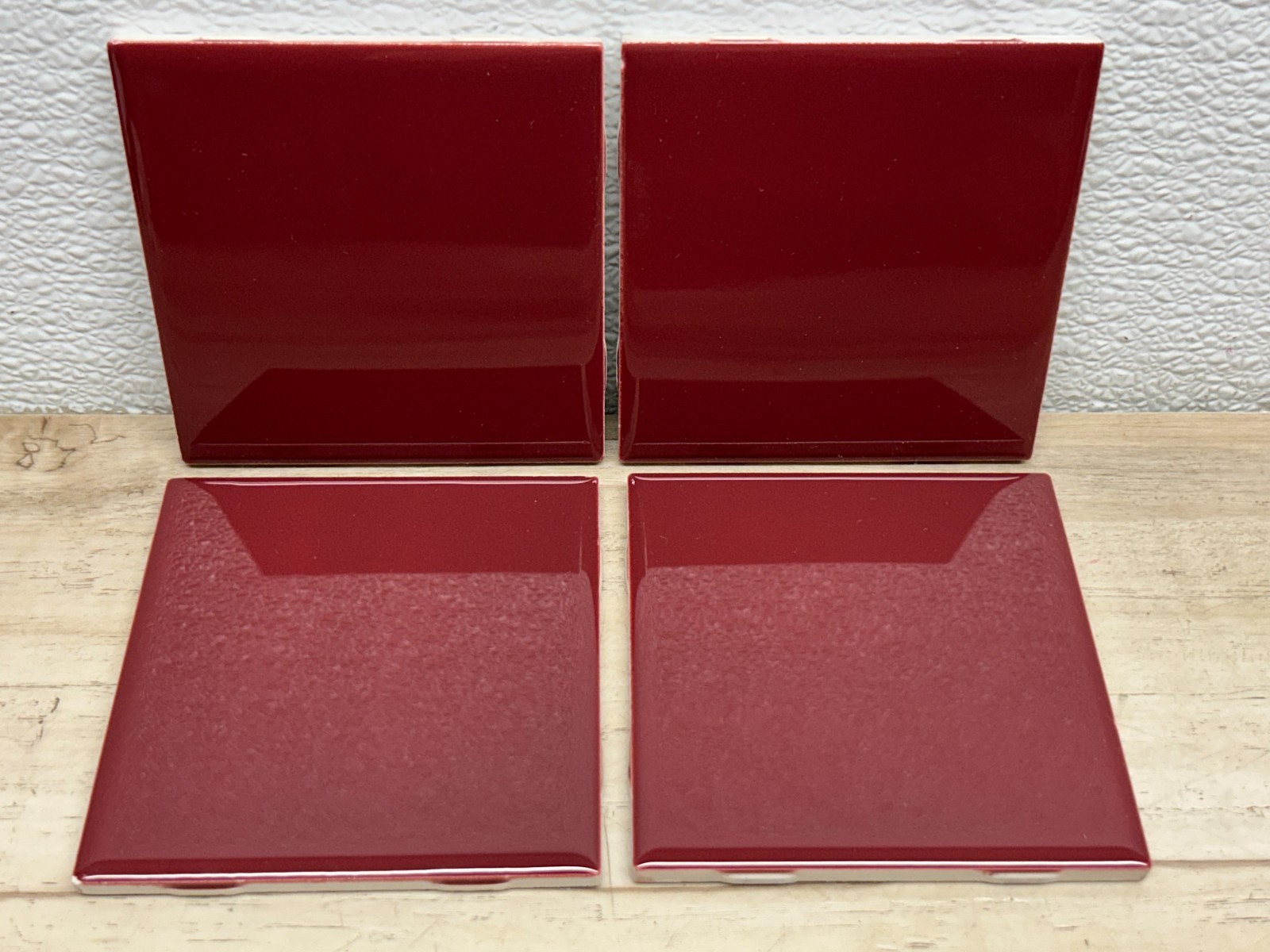 Vintage Lot Of 4 Ceramic Bath/Kitchen Wall Tiles 4.25 Inch Square Burgundy Red