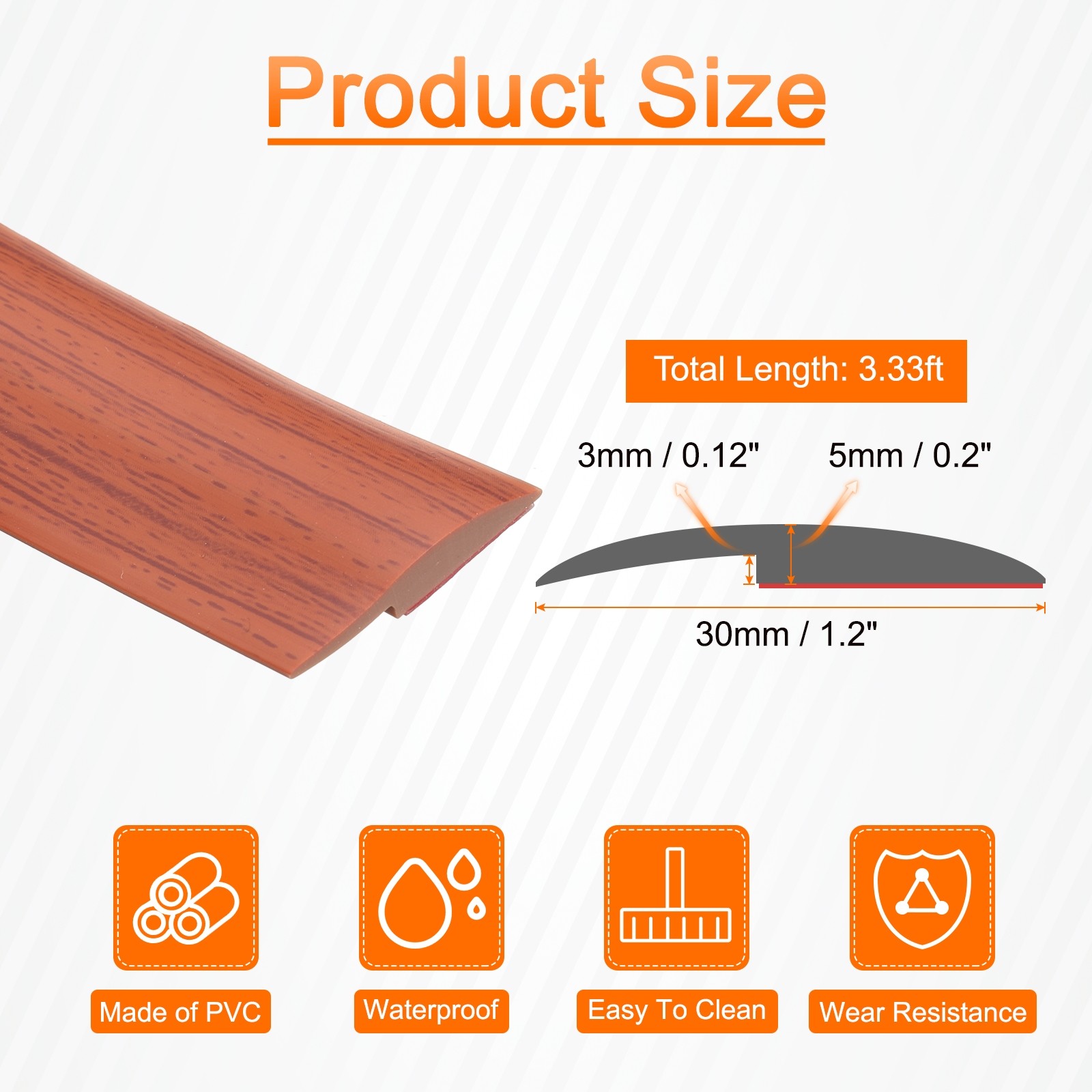 Floor Transition Strip 1.2″ 3.33ft for 3mm Edging Transition Brown Wood Grain