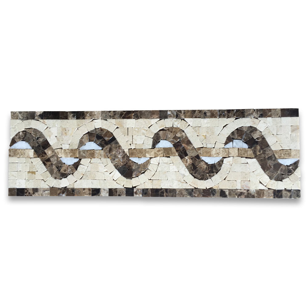 B0024P Marble Mosaic Border Listello Tile Melody Emperador 4×13.4 Polished