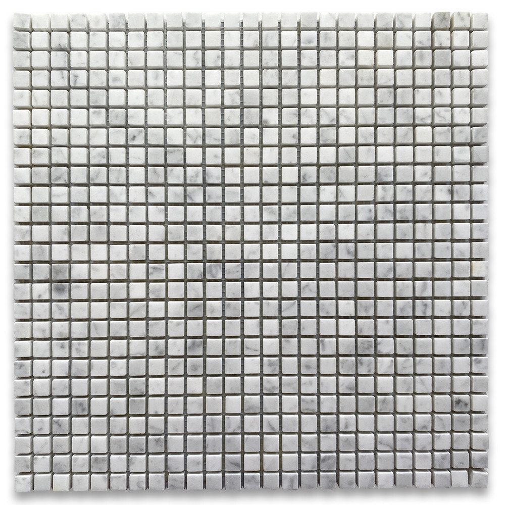 C21XP 3/8×3/8 Square Mosaic Tile Carrara White Marble Polished Venato Bianco