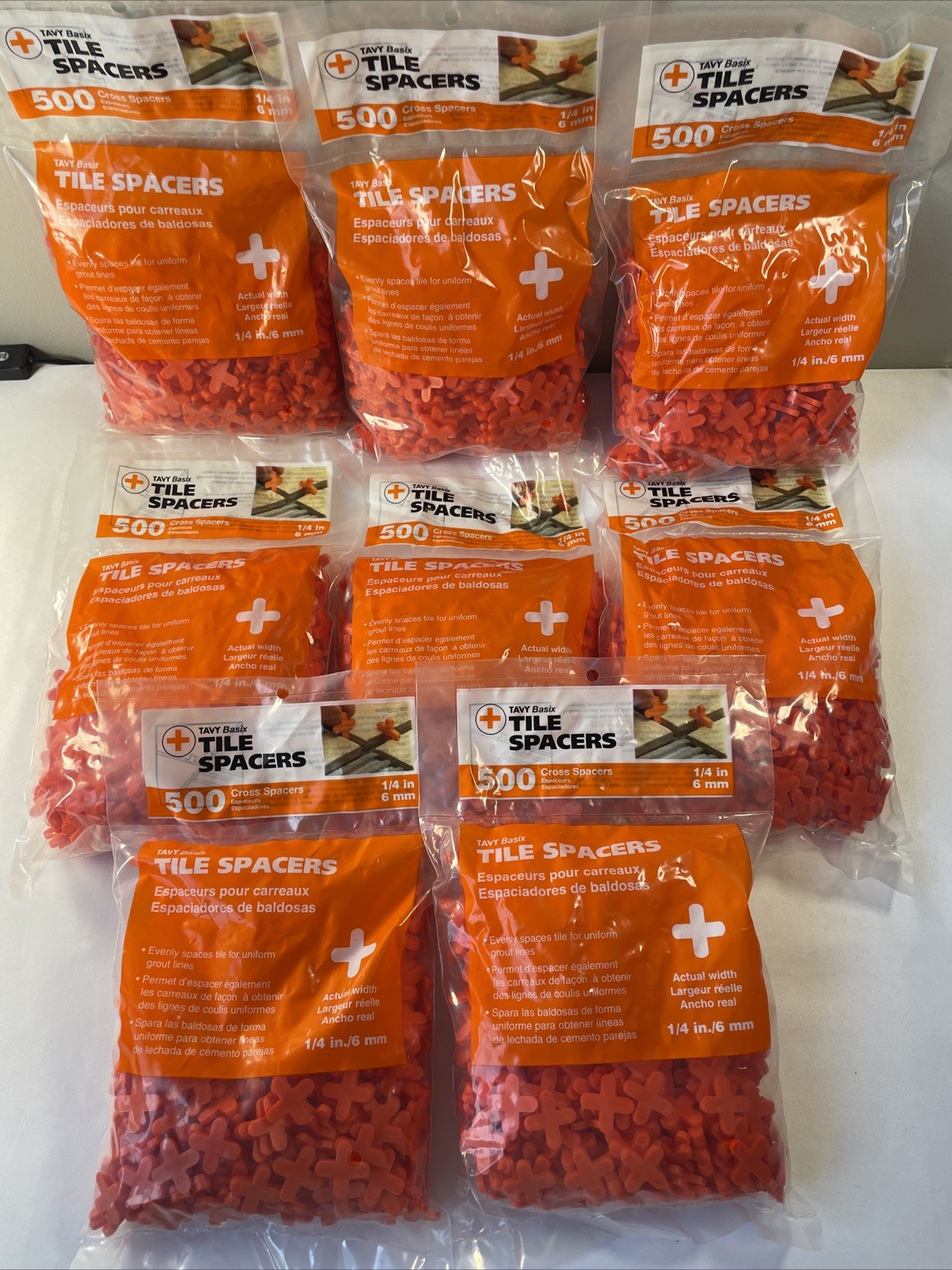 Tavy Basix | Cross Tile Spacers | 1/4in- 6mm | 500 Pc. Pack | New Lot of 8 Bags