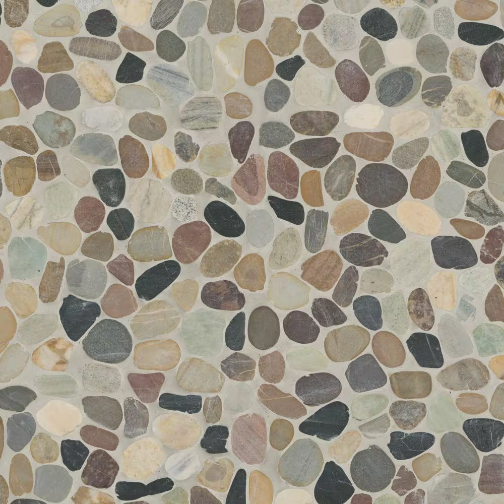 Mix River Rock 13 In. X 13 In. X 0.38 In. Tumbled Quartzite Mesh-Mounted Mosaic