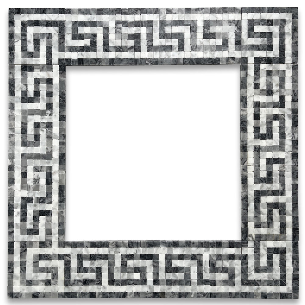 B0102P Carrara White Bardiglio Gray Marble Greek Key Mosaic Border Listello