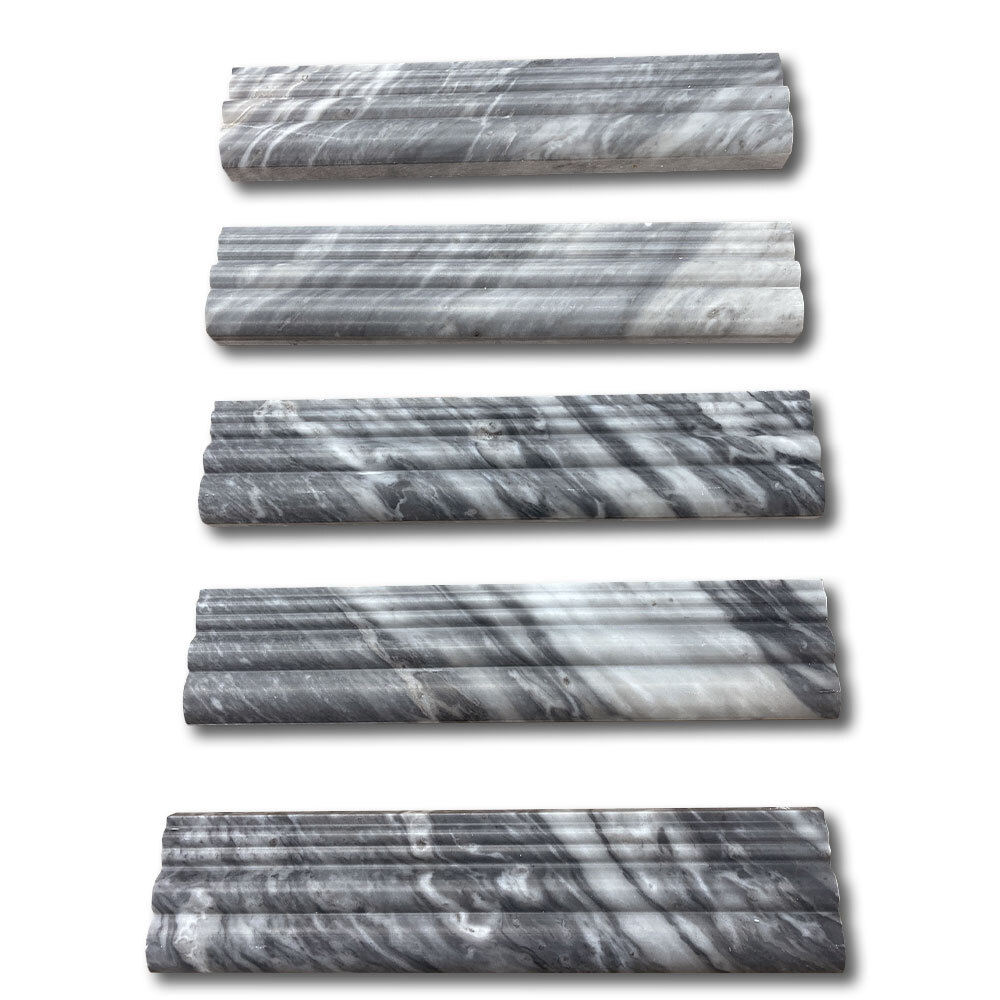 K14H Bardiglio Gray Marble 2-1/2×12 Chair Rail Trim Molding Honed