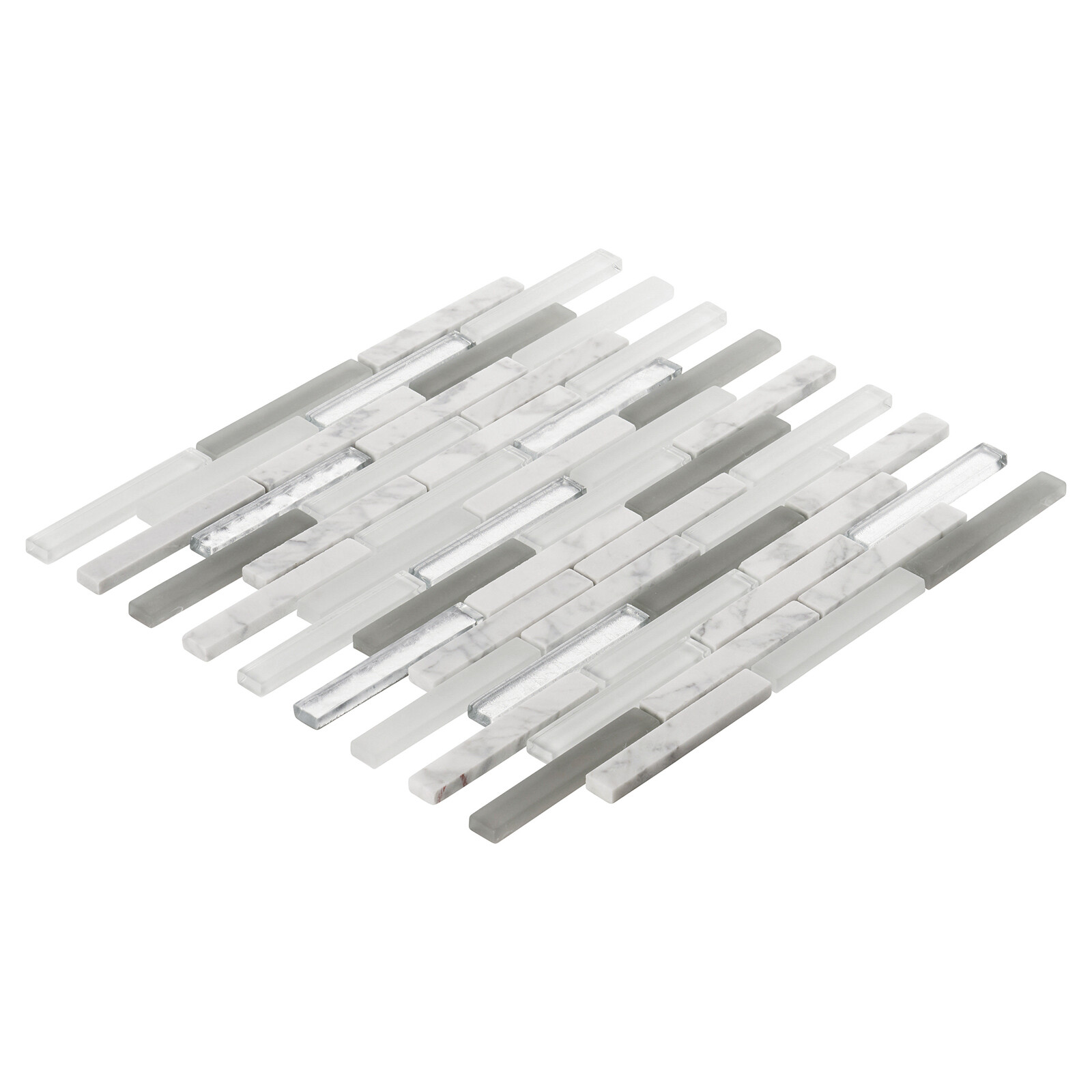 Calacatta Marble Stone Pure White Glass Metallic Silver Mosaic Tile Backsplash