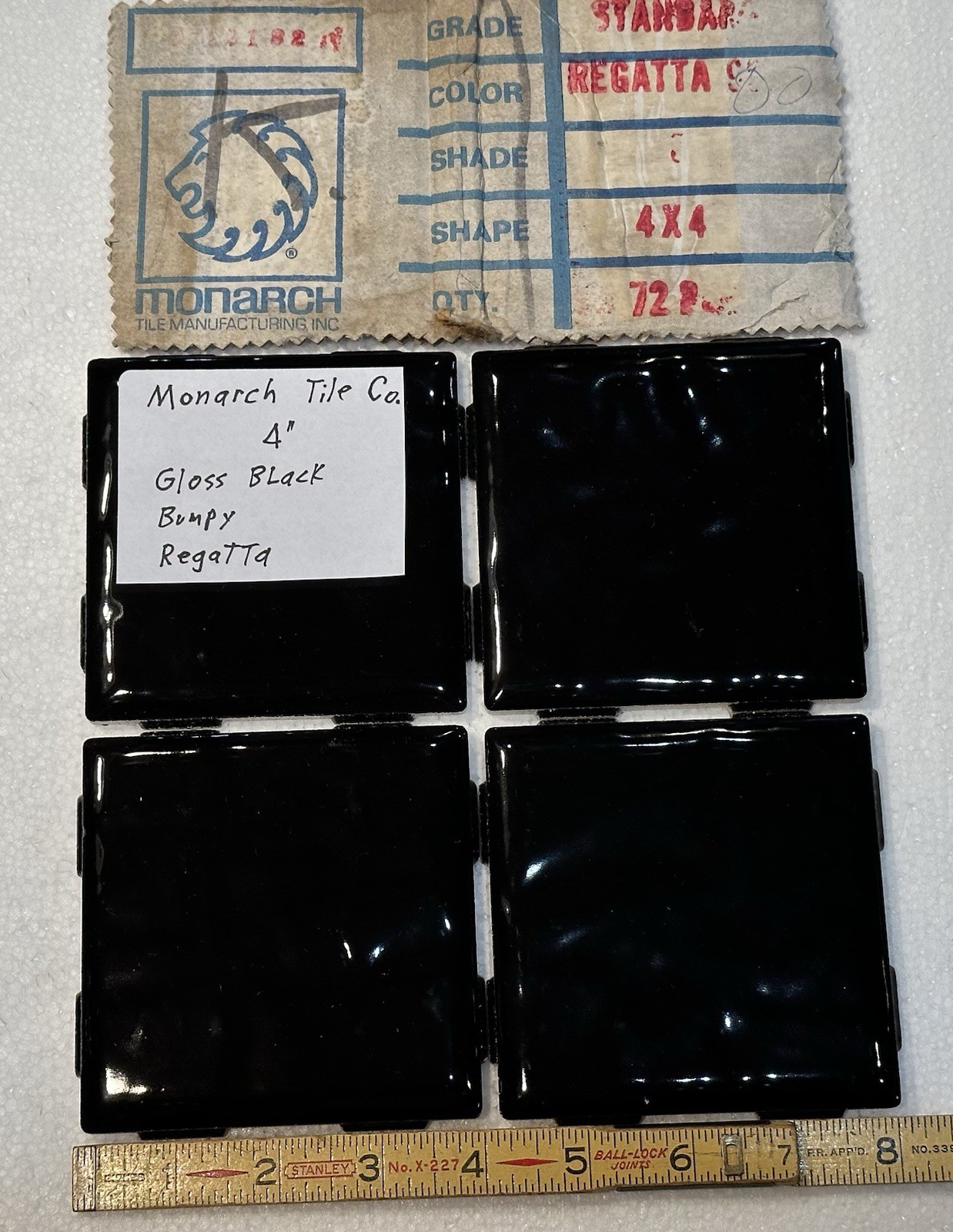 4 Pieces: Dark Rich Gloss Black: 4″ Very Bumpy Ceramic Tile by Monarch Co. NEW