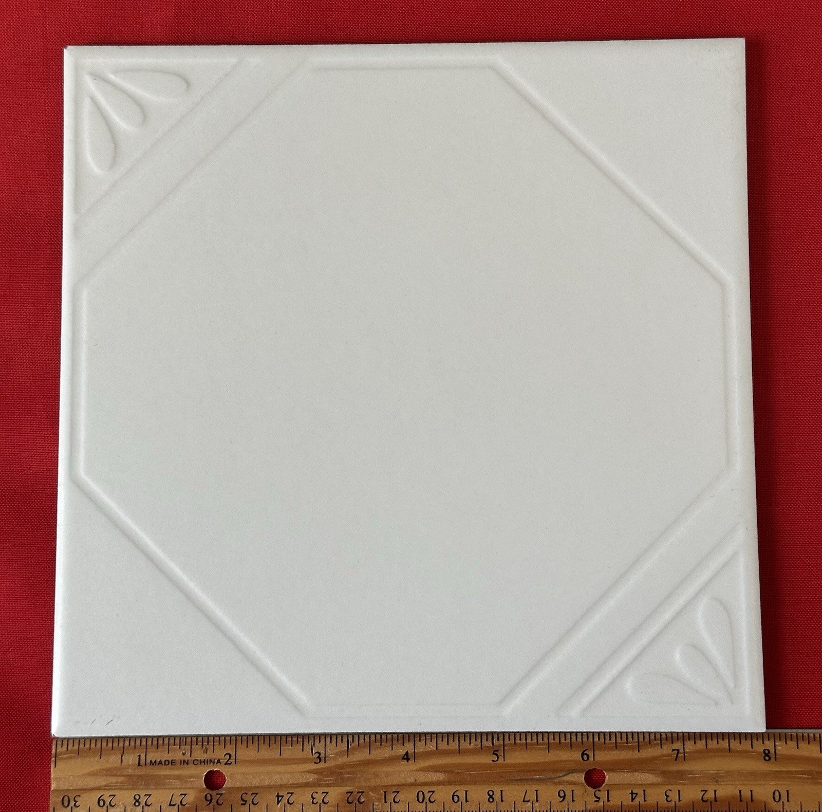 1 pc. Off-White with Pattern Ceramic Floor Tile: 7-7/8″ Smooth, Made USA