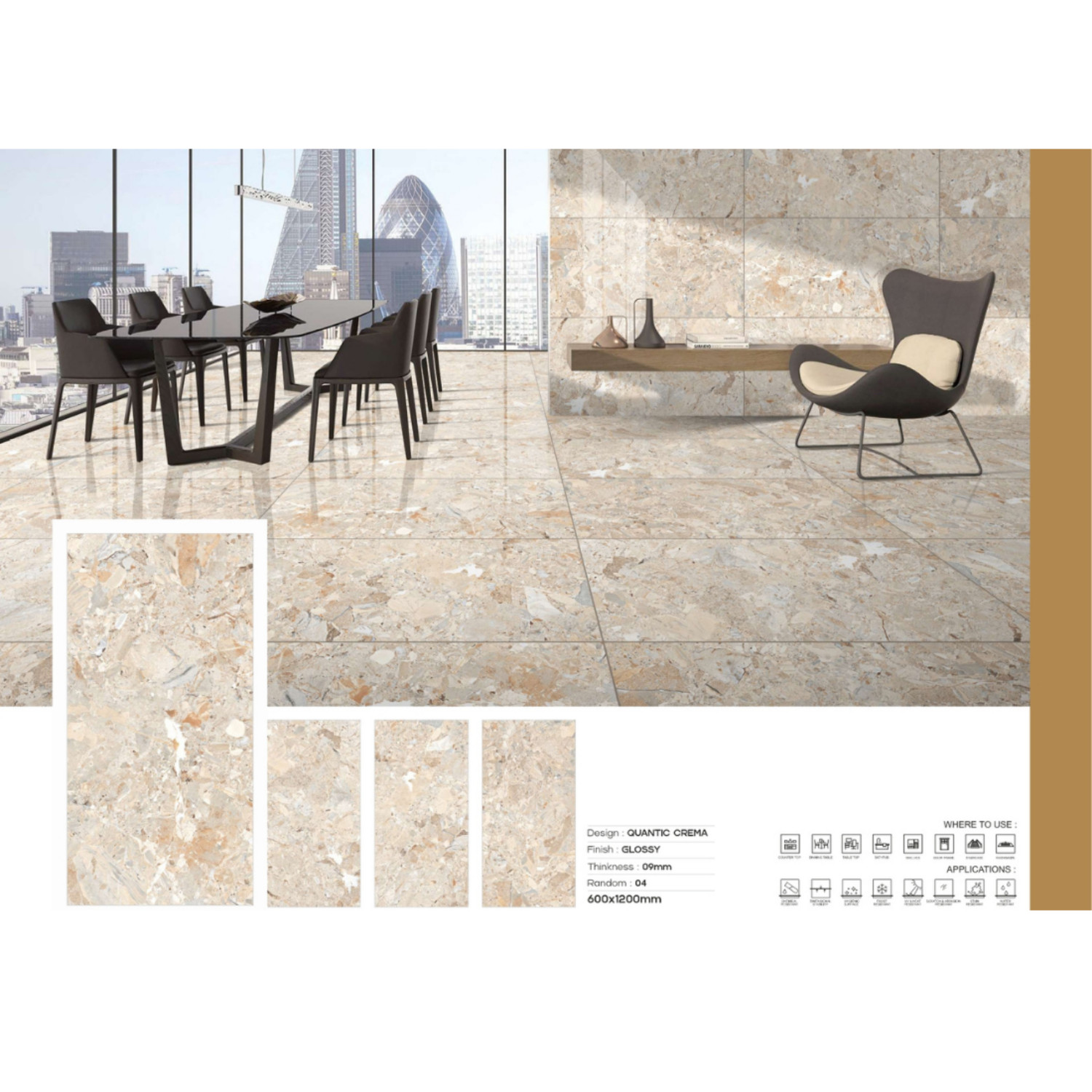 My Luxury Flooring MK GLOSSY Quantic Crema Porcelain Tiles – 24×48 In Warm Tile