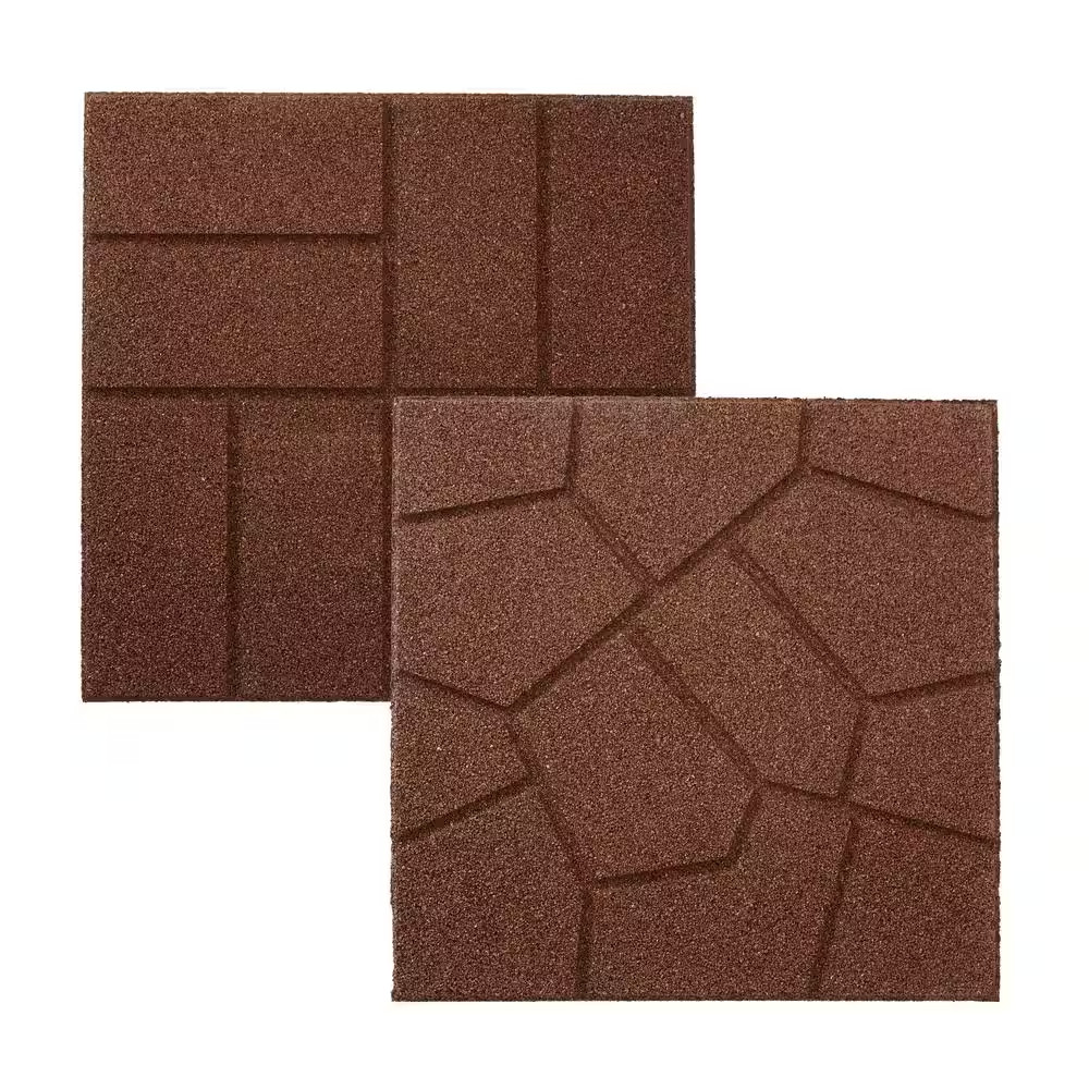 16 x 16 in. Brown Dual-Sided Rubber Paver (9-Pack, 3/4 in. Thick) – Outdoor Walk