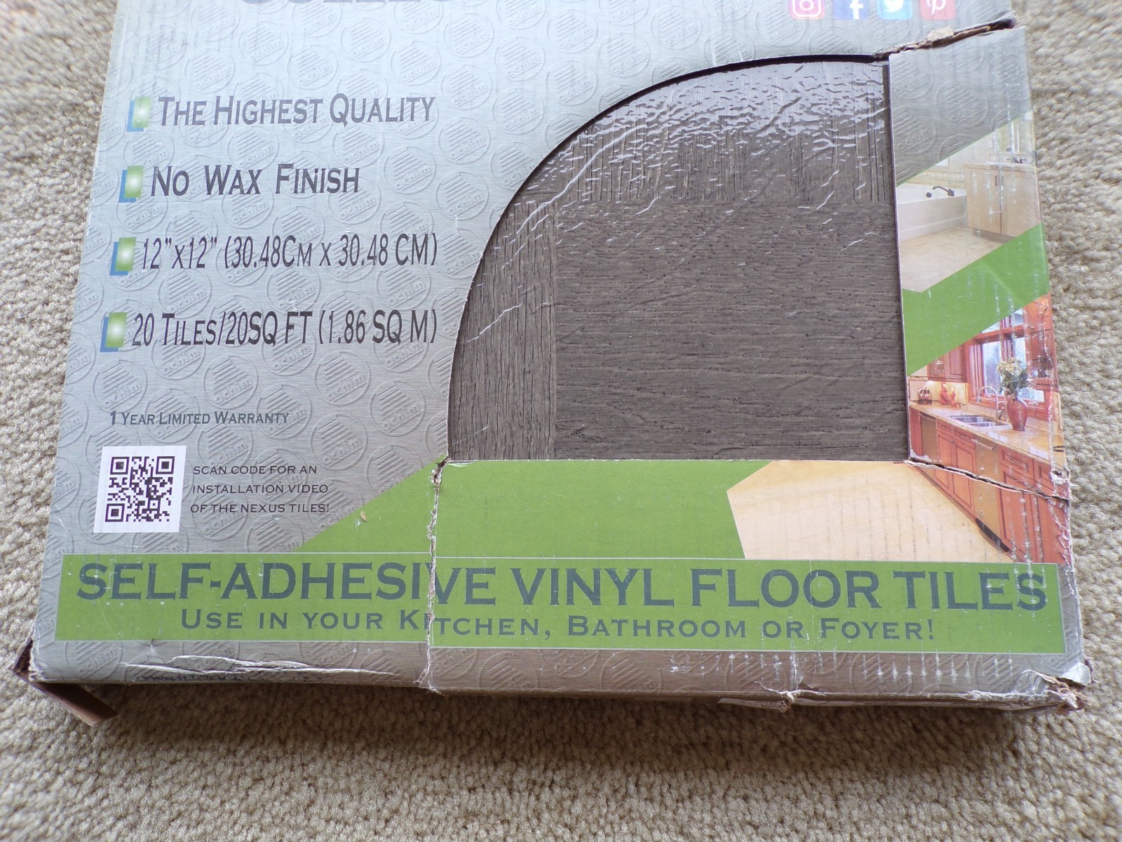 Nexus Self Adhesive 12-Inch Vinyl Floor Tiles, 20 Tiles – gray – 12″ x 12″ @hS