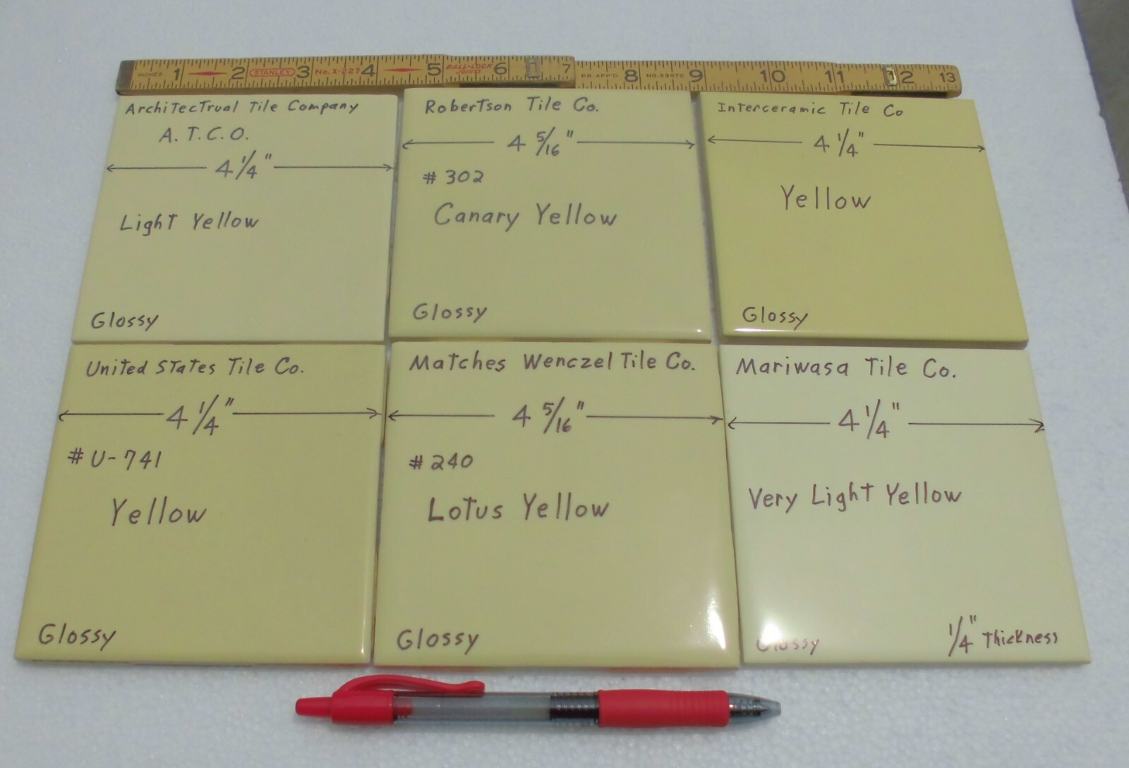1 pc. Yellow 4-1/4″ Glossy Ceramic Tile by United States Tile Co. #U-741