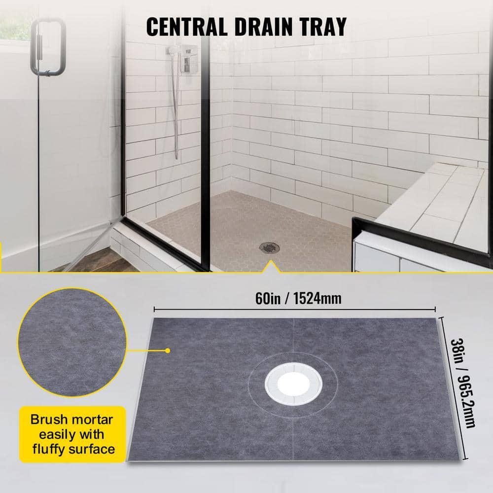 Curbless Shower Pan Kit 38 x 60 in. Shower Base 4 in. PVC Central Bonding Flange