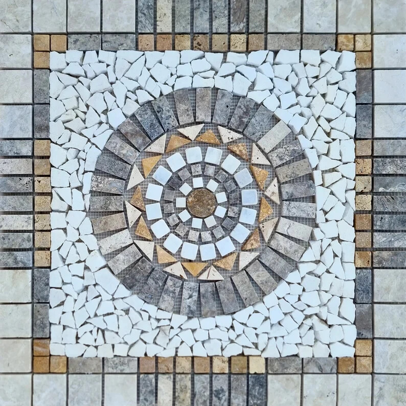 NATURAL STONE MOSAIC | Square Shape Handmade Mosaic | Medallion Mosaic