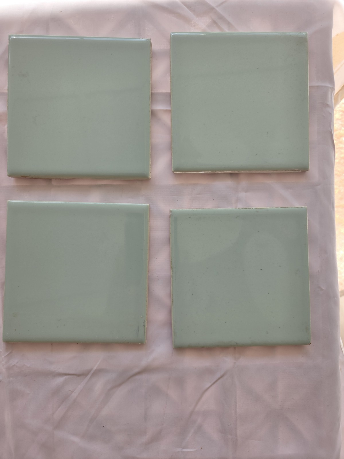4 Vtg Tiles 4.25 x 4.25 Florida Tile FT Jadeite Light Green -Sale helps Dog ResQ