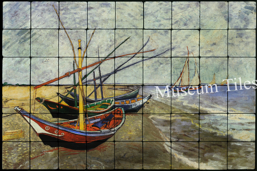 36×24 Van Gogh Fishing Boats Fine Art Tile Mural