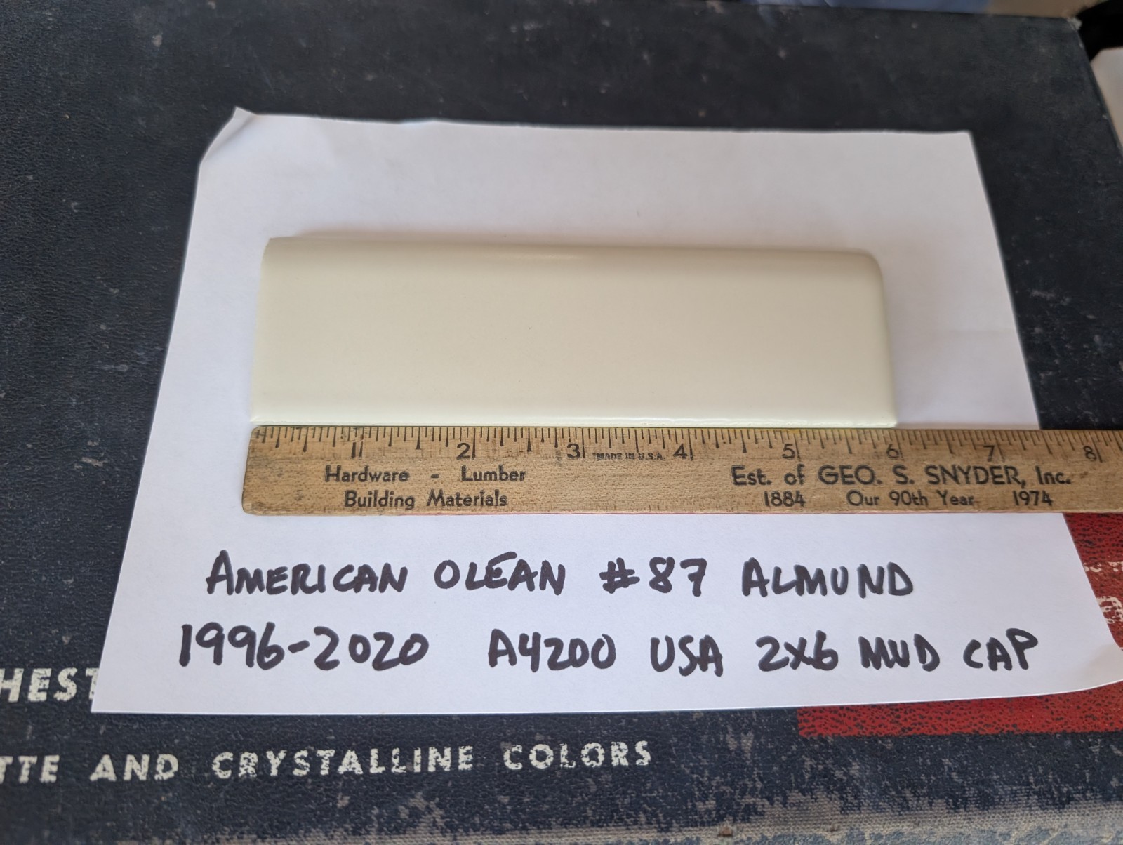 2 pc American Olean Ceramic Tile Mud Cap 2×6 Bullnose A4200 Matte Almond #87 USA