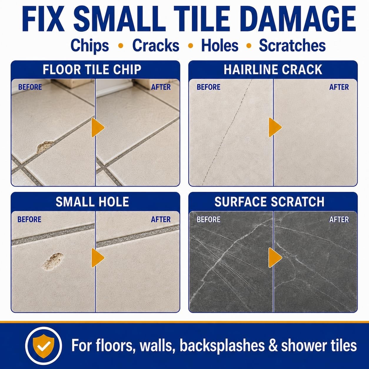Tile Repair Kit for Chips & Cracks – Color Match, Strong Adhesion for Ceramic, P