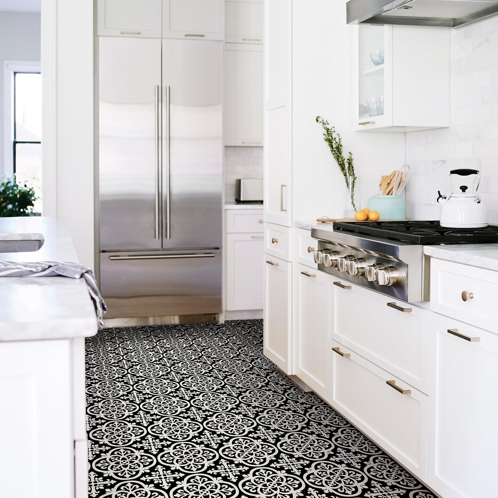 Black Gothic Peel & Stick Floor Tiles – Easy Installation, Water Resistant