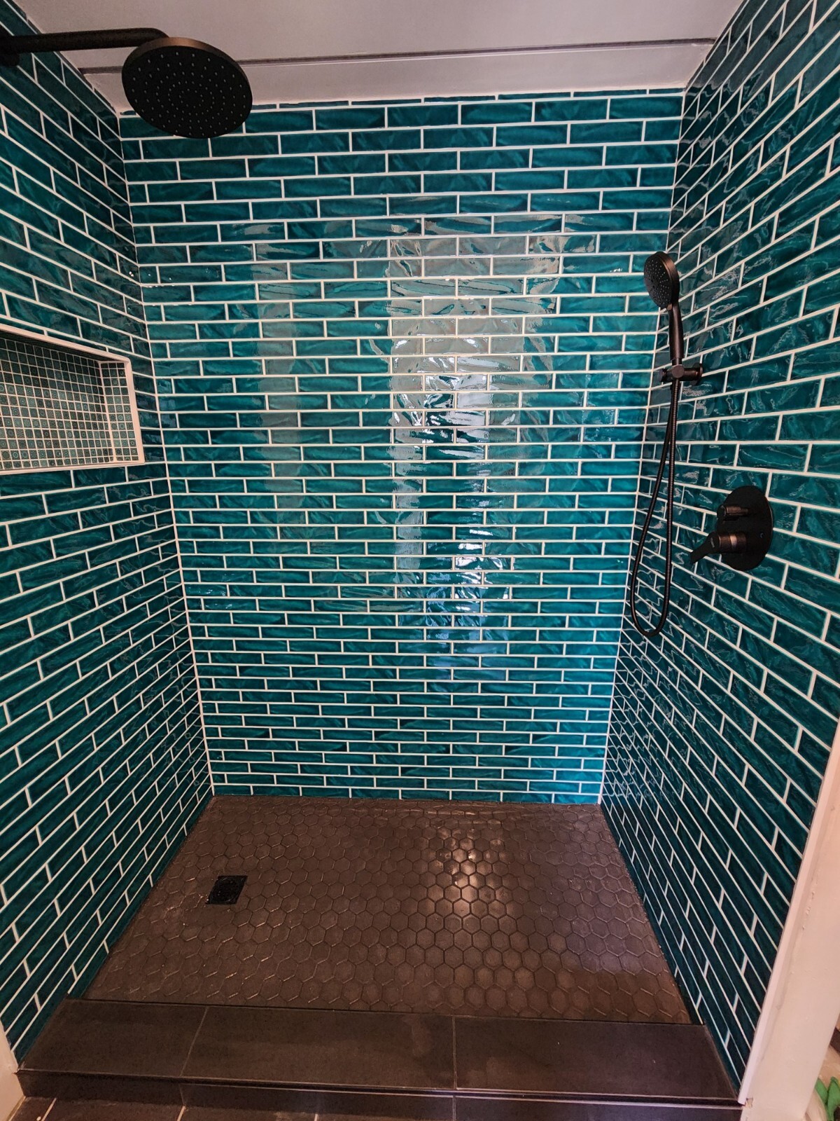 Handmade aquamarine crackled glossy subway tiles, 2″x8″
