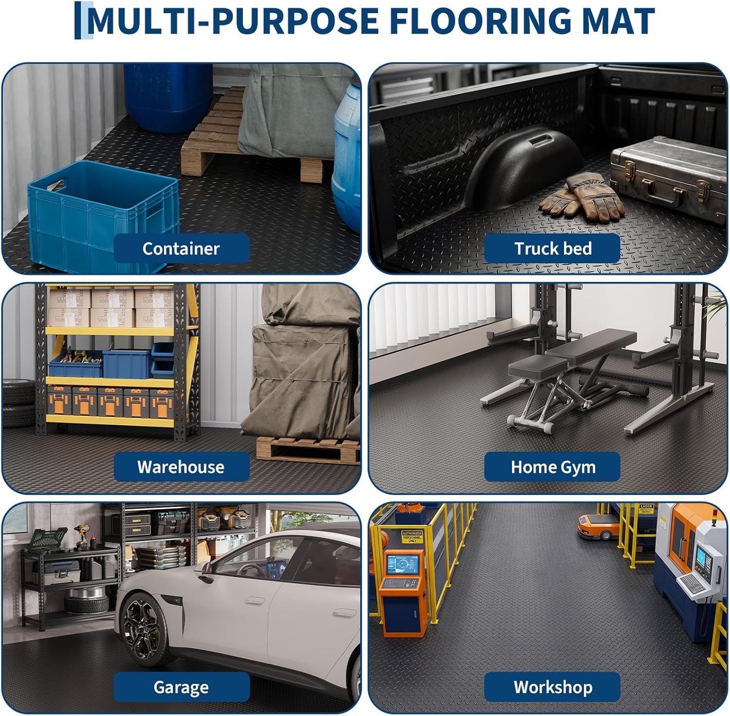 8/10/17/20 FT Waterproof Diamond Plate Garage Floor Mat 2mm PVC Roll, Non Slip