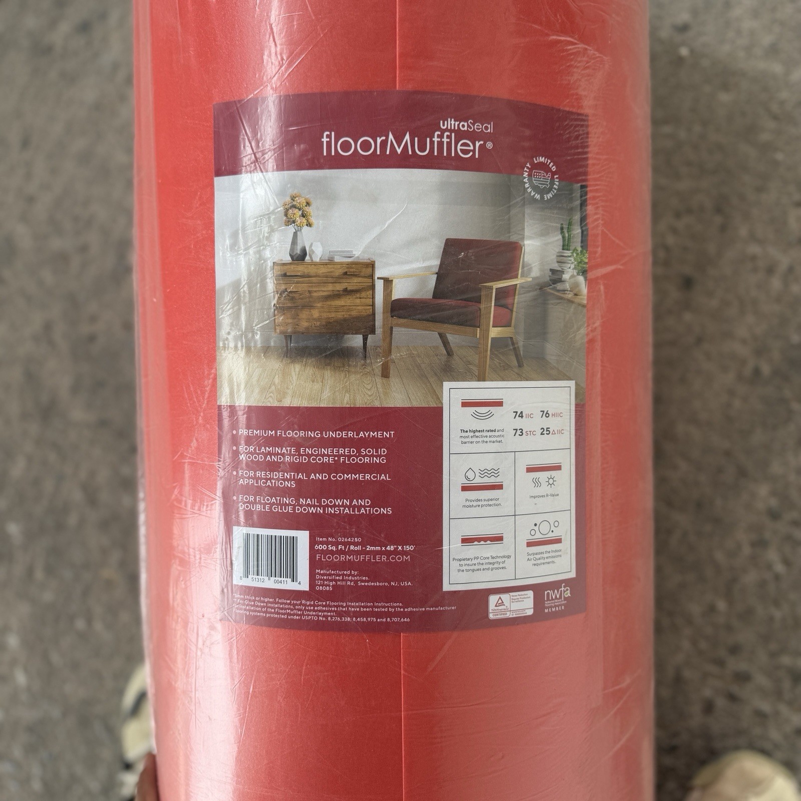 FloorMuffler Floor Underlayment 150’L x 48’W x 2 mm Cushioning Foam (600-Sq-Ft)